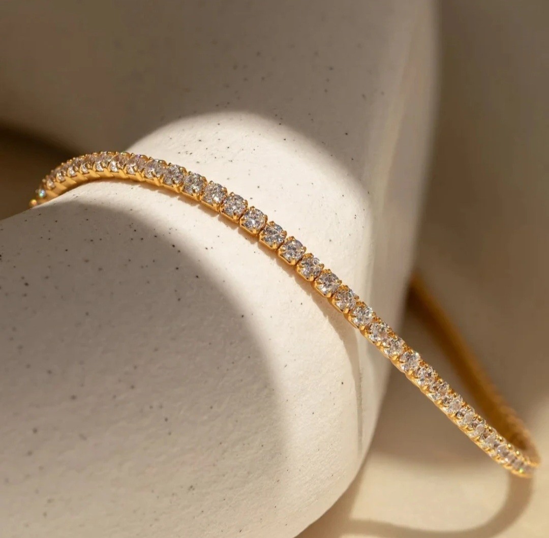 Tennis Bracelet Stainless Steel For Women 14K Gold / Silver -7 In Cubic Zirconia