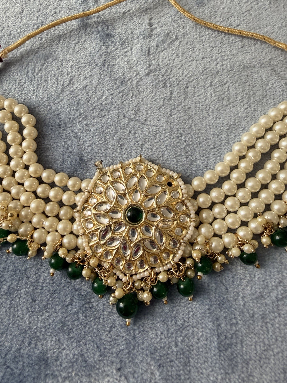 Indian Gold White Green Imitation Pearl Jewelry Set Necklace Earrings