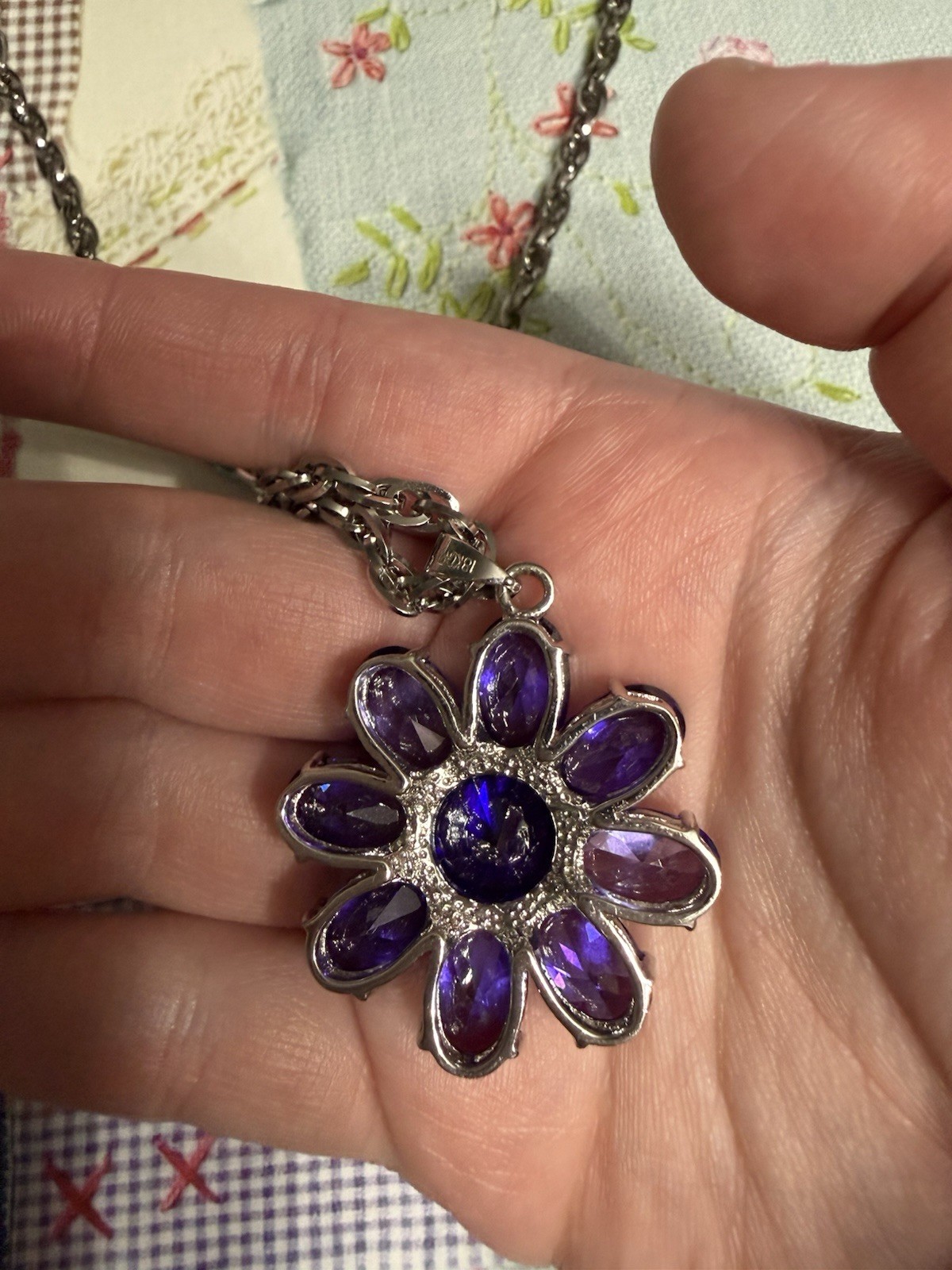 CHISEL Stainless Steel 20” Chain with 18K gold plated Purple Blue Crystal Flower