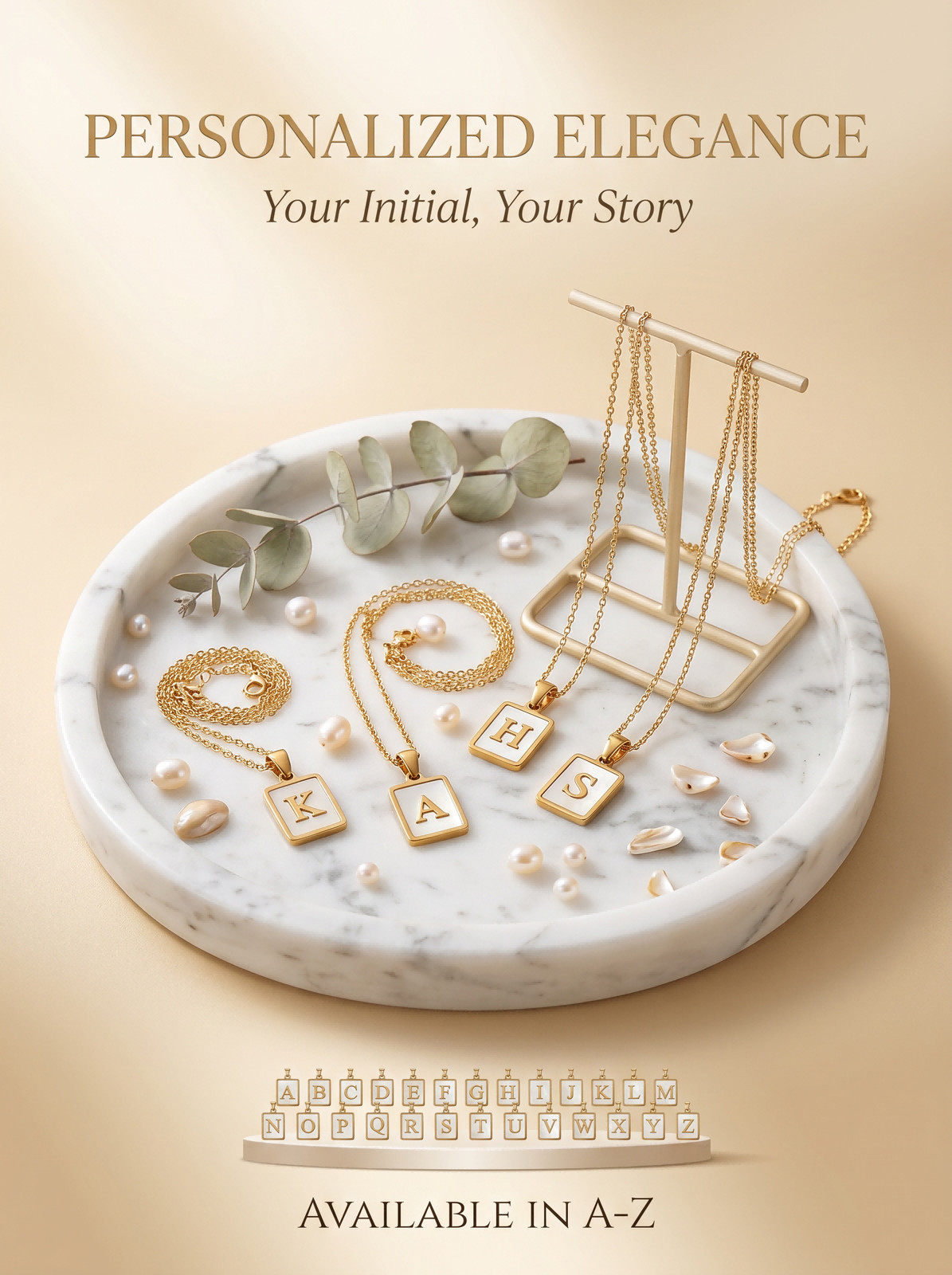 Personalized Initial Necklace A-Z For Women, Gold Square Letter Pendant