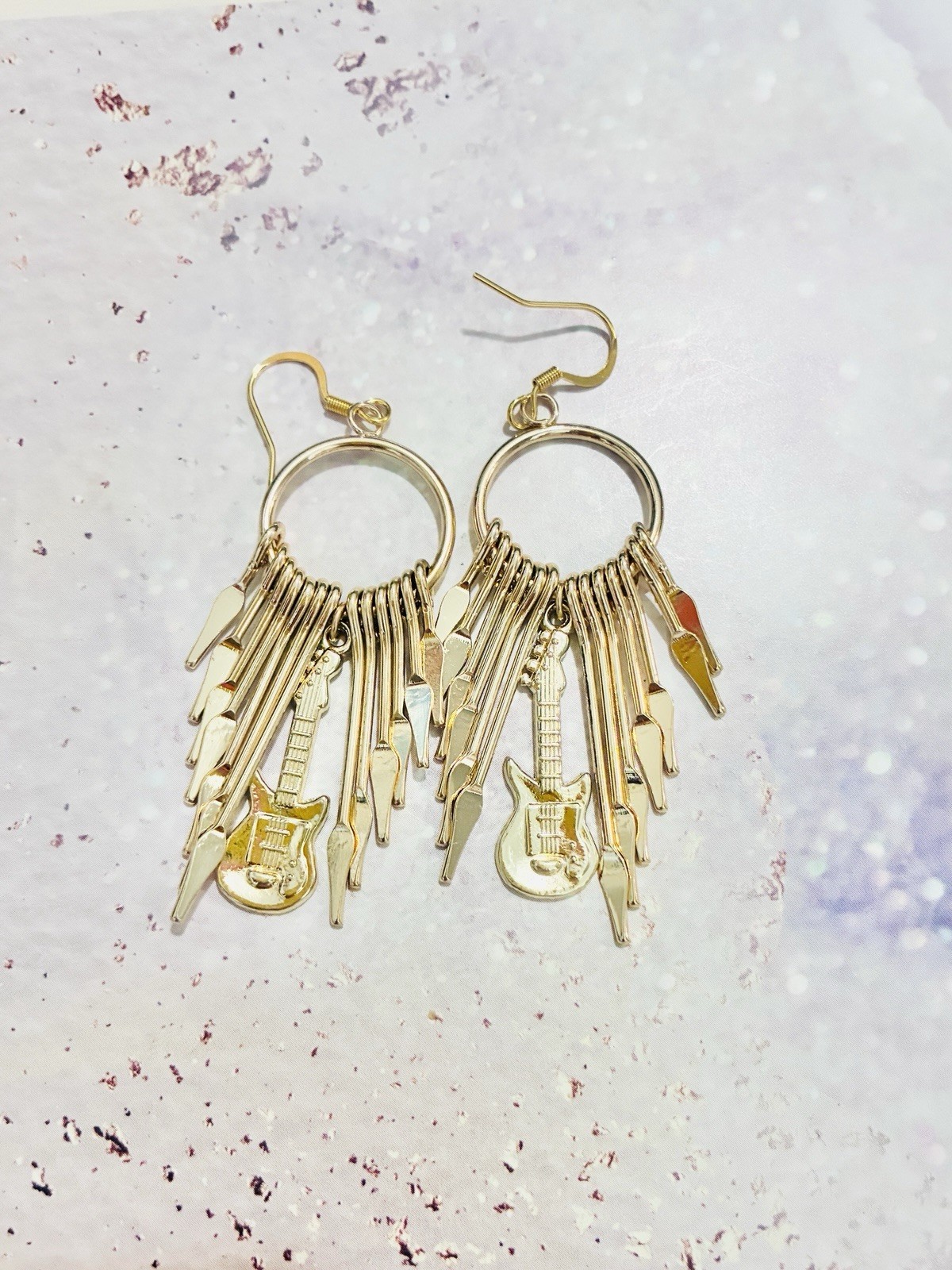 Guitar Fringe , Music, Earrings, Crystal Drop, Charm, High Quality, Musician