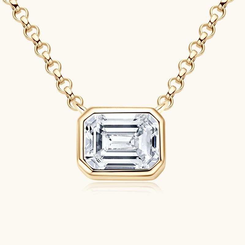 Sterling Silver Emerald Cut Moissanite Necklace 925 1 CTTW Carat Gemstone Chain