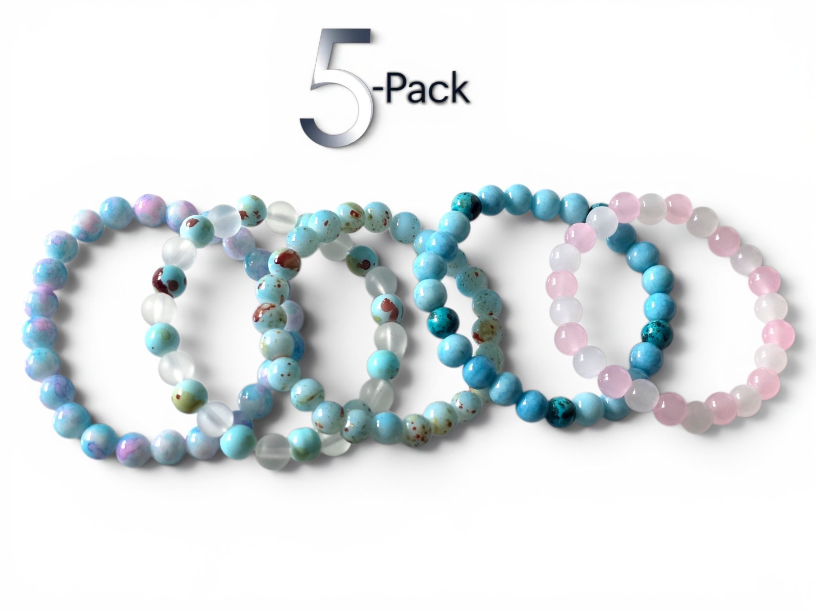 6PCS Natural Stone Bead Bracelet Set Love Luck Anxiety Stress Relief Gift 8mm