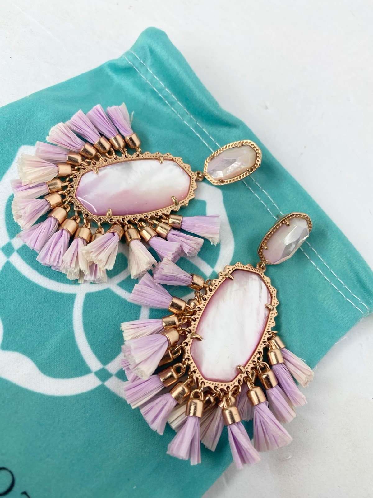 Kendra Scott Christina Statement Earrings Rose Gold Lilac Mother of Pearl Tassel