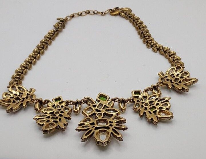 Stella & Dot Bib Collar Necklace Multi Color Crystal Rhinestone goldtone 18″ Vtg
