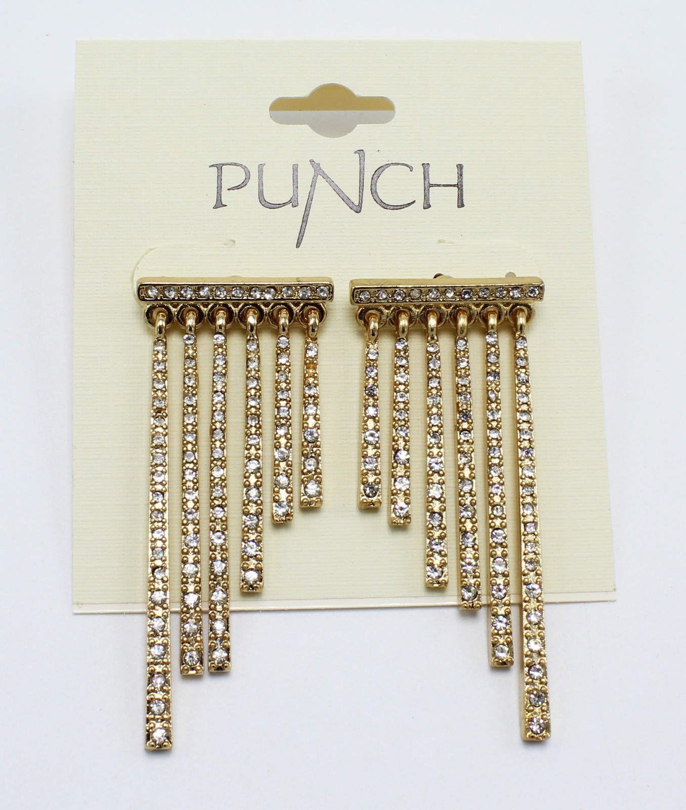 New Gold Tone Casted Rhinestone Bar Earrings by Punch #SE6