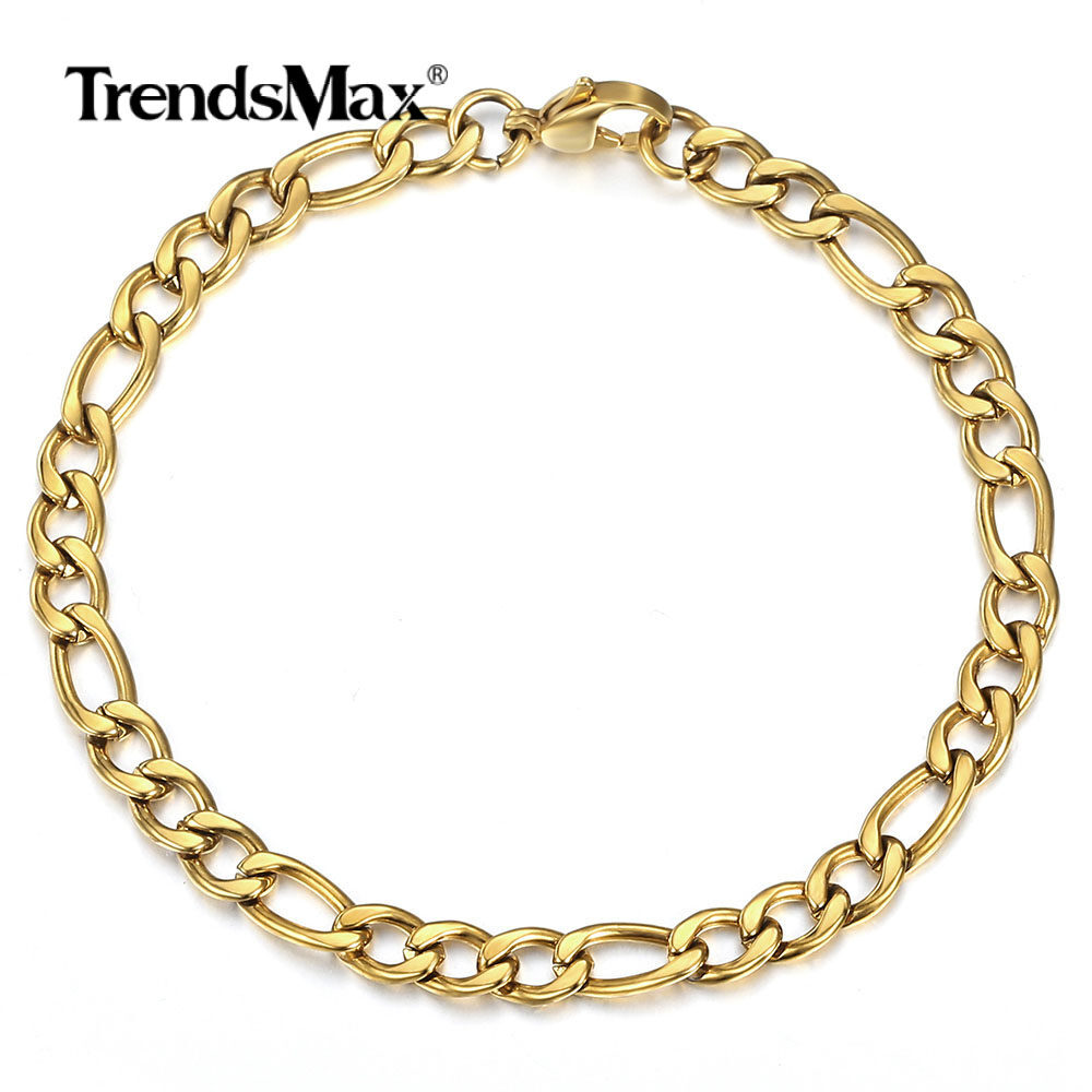 5mm 10″ Gold Plated Figaro Link Chain Stainless Steel Anklet Bracelet for Women