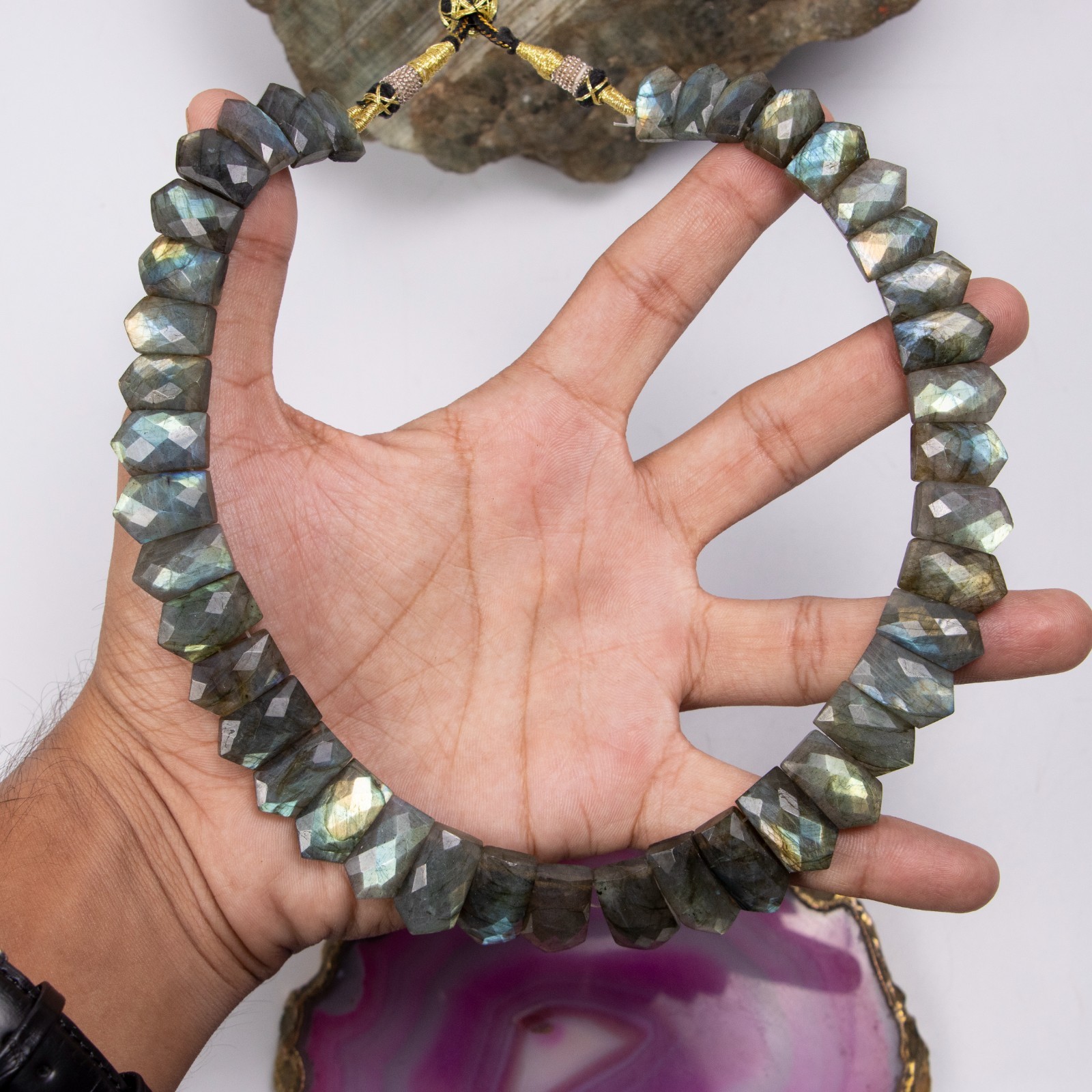 Labradorite Fancy Shape Layout Necklace, 15X10MM To 21X10MM, Faceted Gemstone