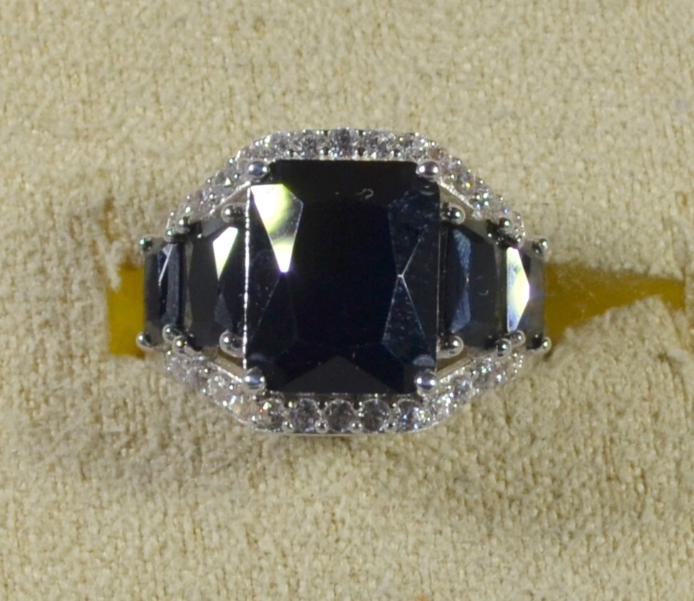 BLACK SPINEL-WHITE ZIRCON-STATEMENT COCKTAIL ENGAGEME-SZ 6-RHOD/STER SILV