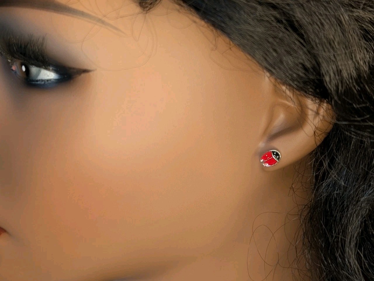NEW Earrings Red black Ladybug 🐞 Sterling Silver Studs Painted Fashion Earrings