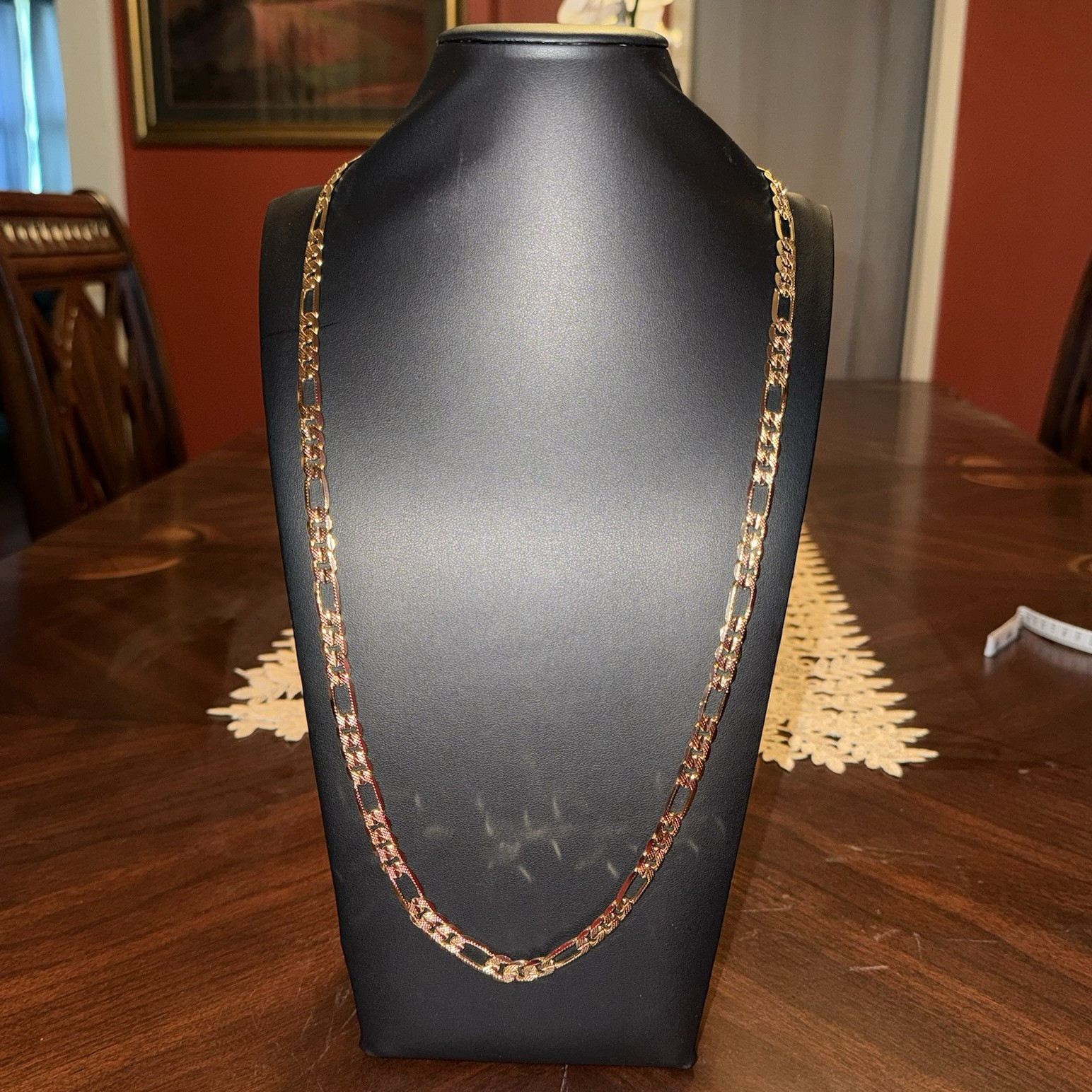 New 30 inch Stamped 14K Gold-Plated Frosted Figaro Chain w/ Lobster Clasp
