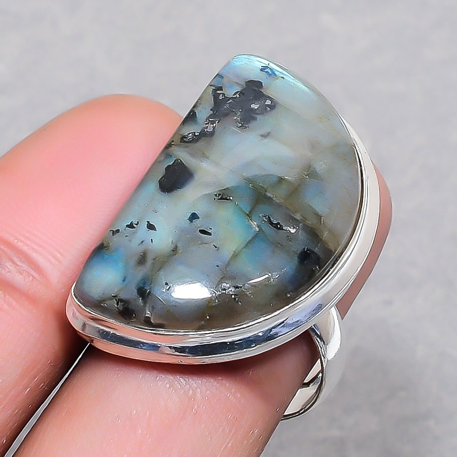 Blue Fire Labradorite Gemstone Adjustable Ring Handmade Amazing Jewelry FR 1508
