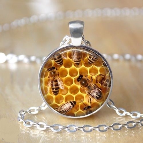 bee hive honey crystal pendant Silver 22″ Necklace female women gift chain