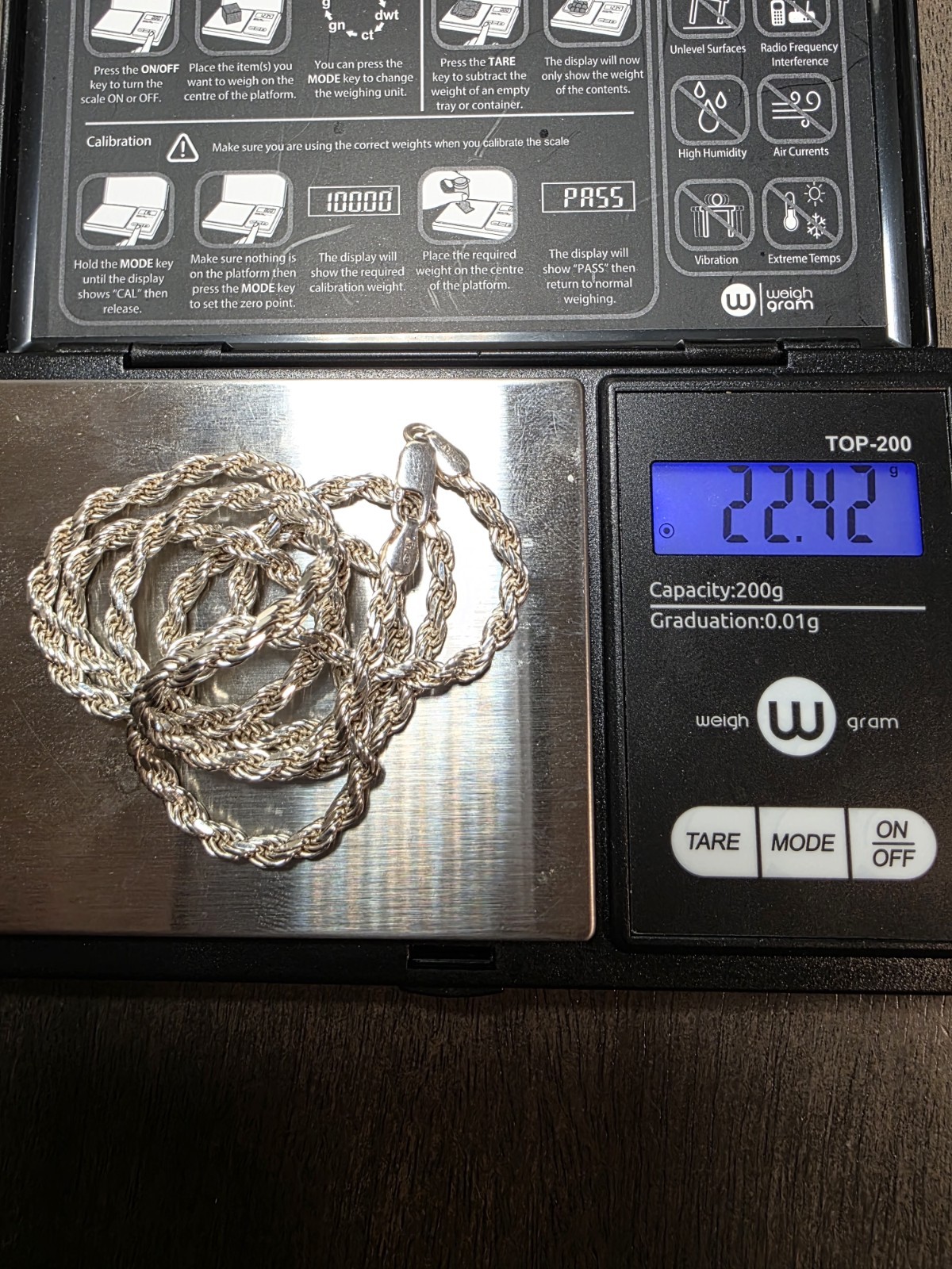 24″ 3.5mm Rope Chain 22.42g Solid 925 Sterling Silver w/ Lobster Clasp