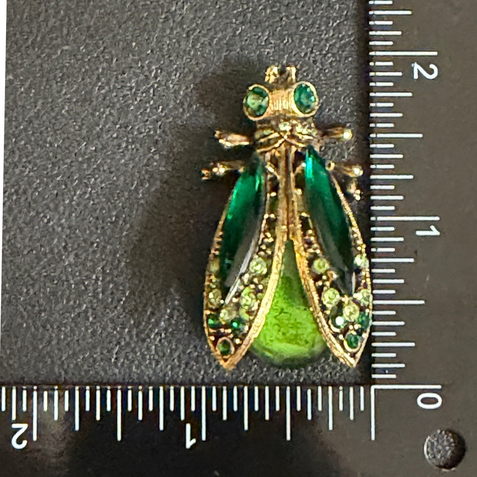 Vintage ART Insect Brooch Arthur Pepper Green Jelly Belly Rhinestone Gold Tone