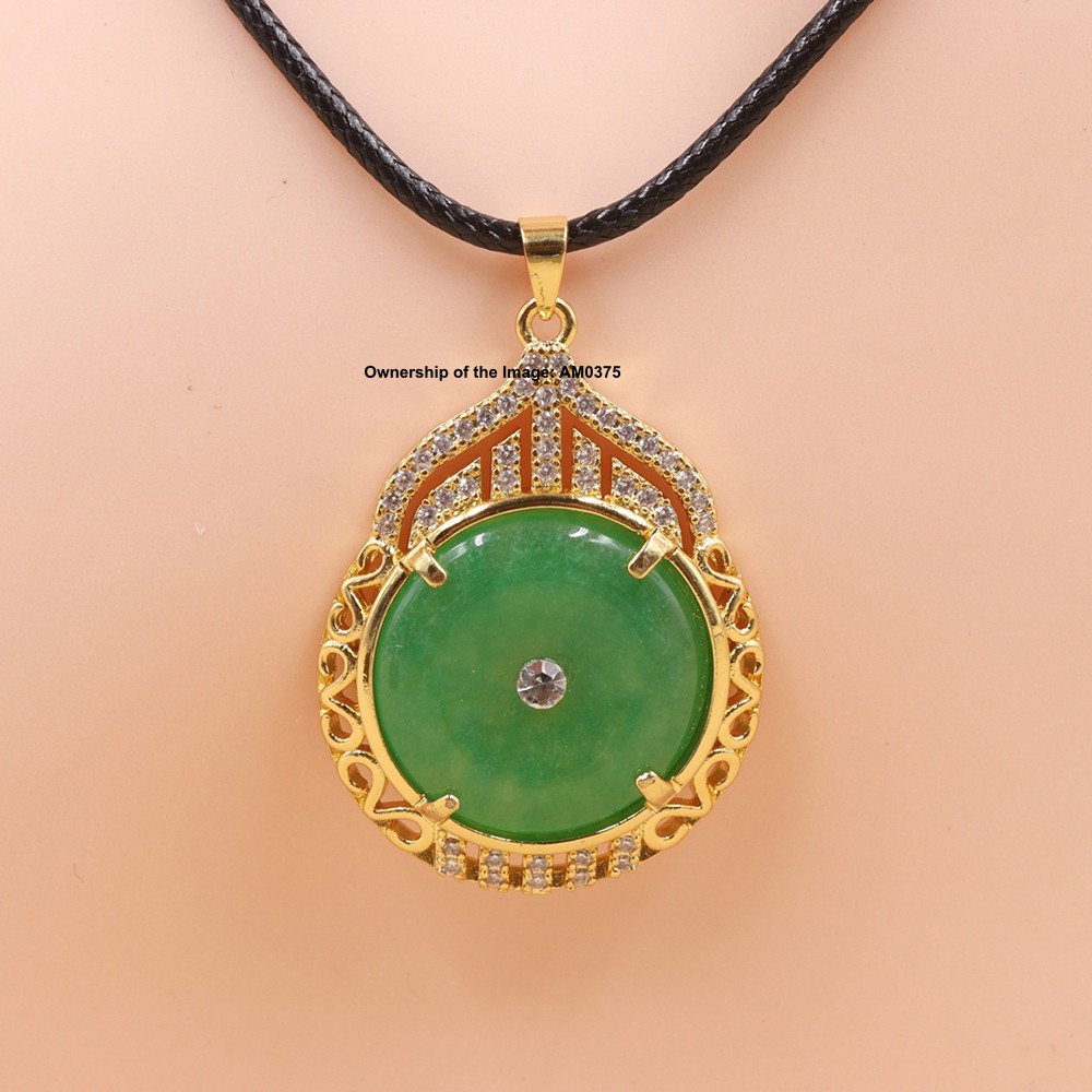 NEW Yellow Alloy Heating Jade Pendant For Women Men Safe-Circle Jade Pendant