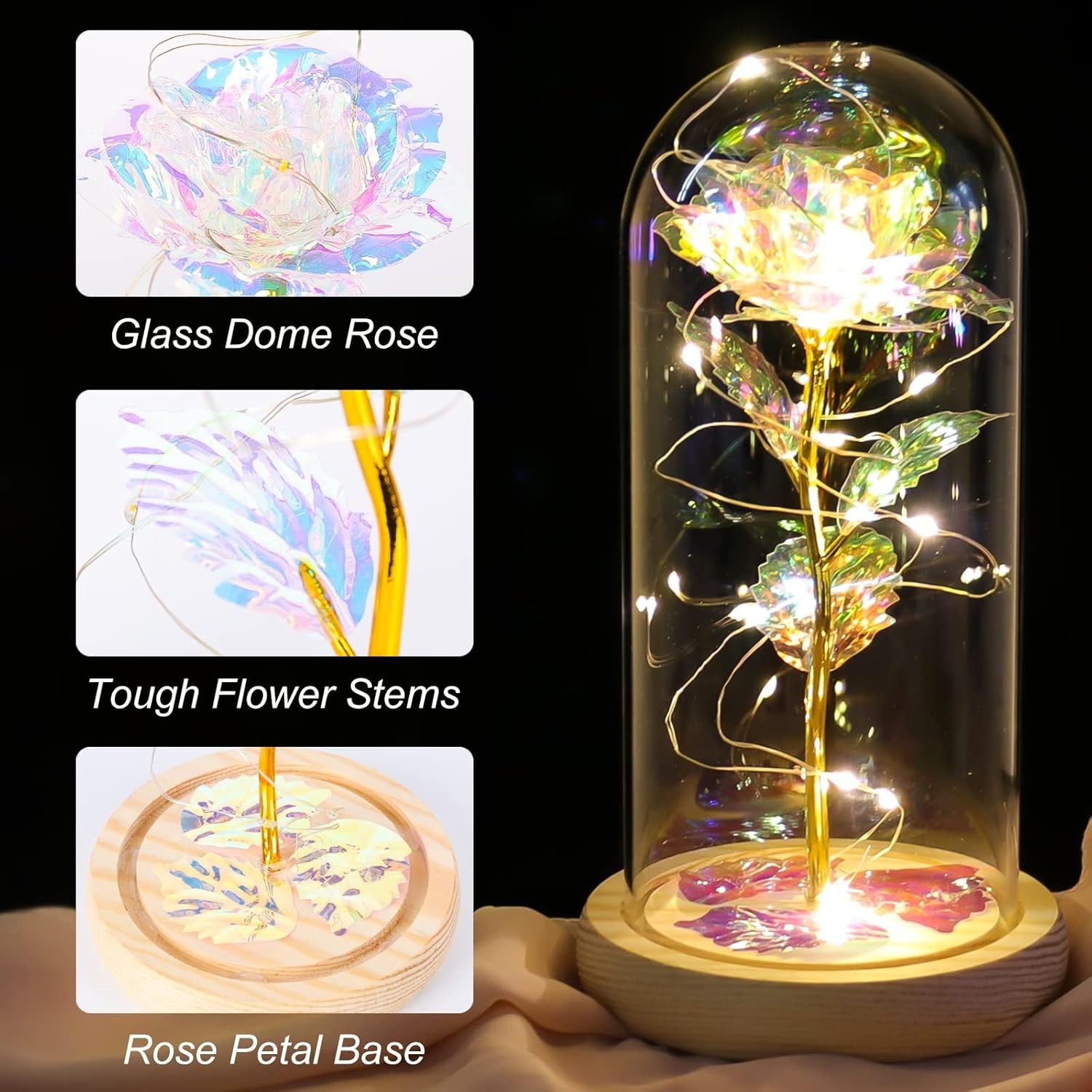 Regalos cumple mujer rosa eterna con luz led decoracion romantica aniversario