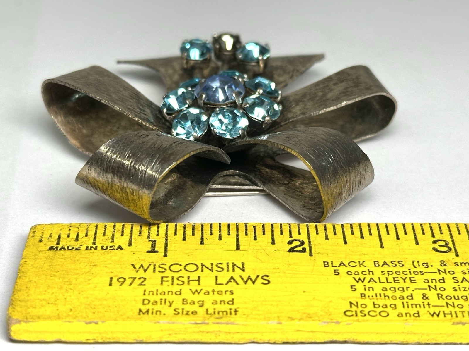 Rare Dominique Aurientis Paris Rhinestone Bow Brooch Silver Tone Large VTG