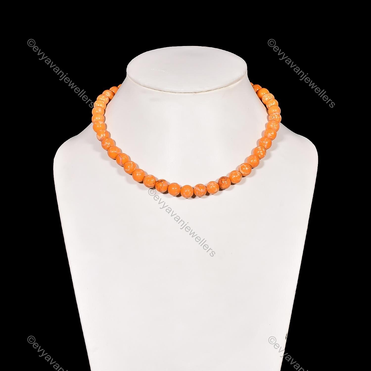 Orange Copper Turquoise Gemstone 925 Silver Beaded Adjustable Necklace For Girls