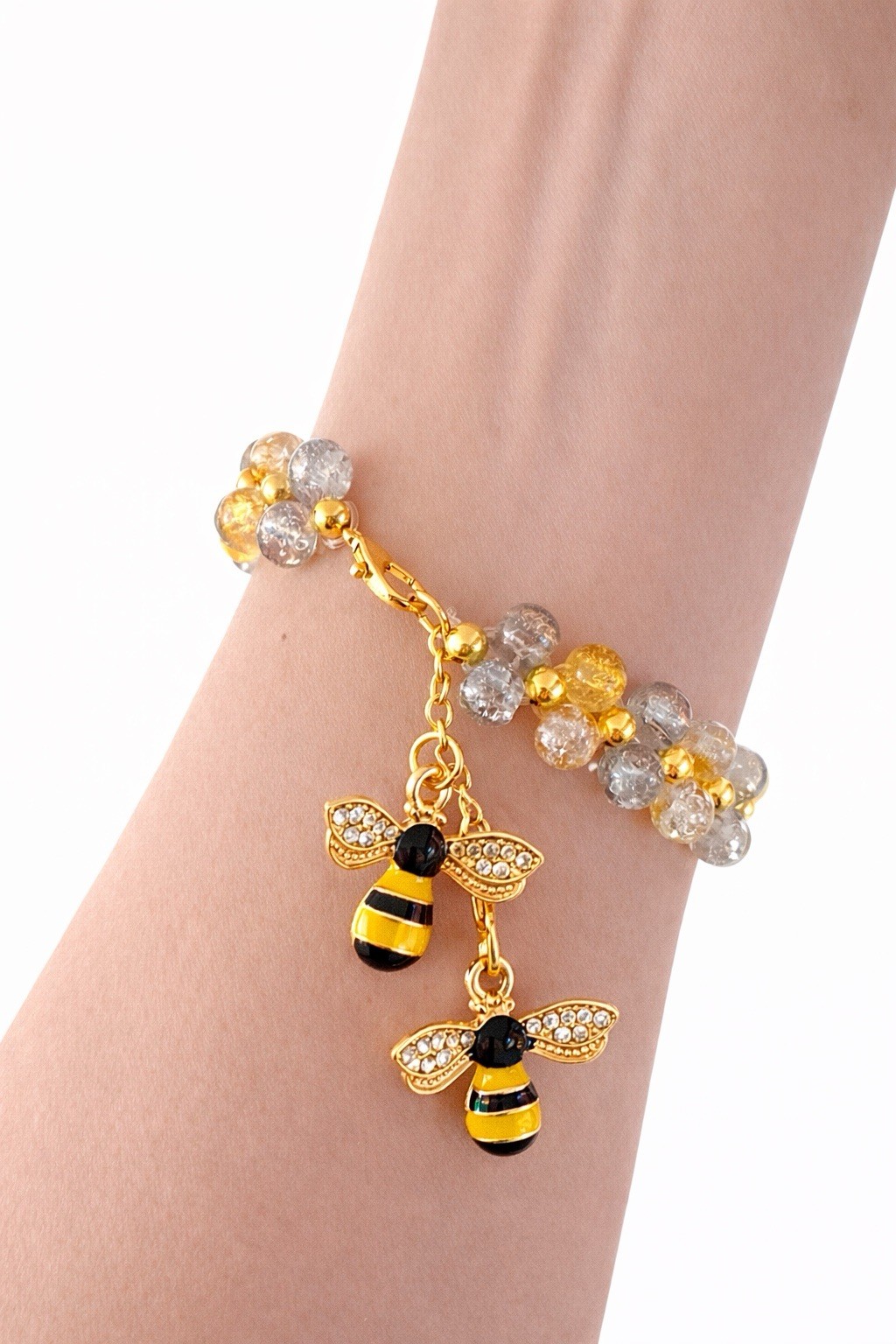 Gold Yellow Black Bee Jewelry Set Bracelet Earrings Fashion