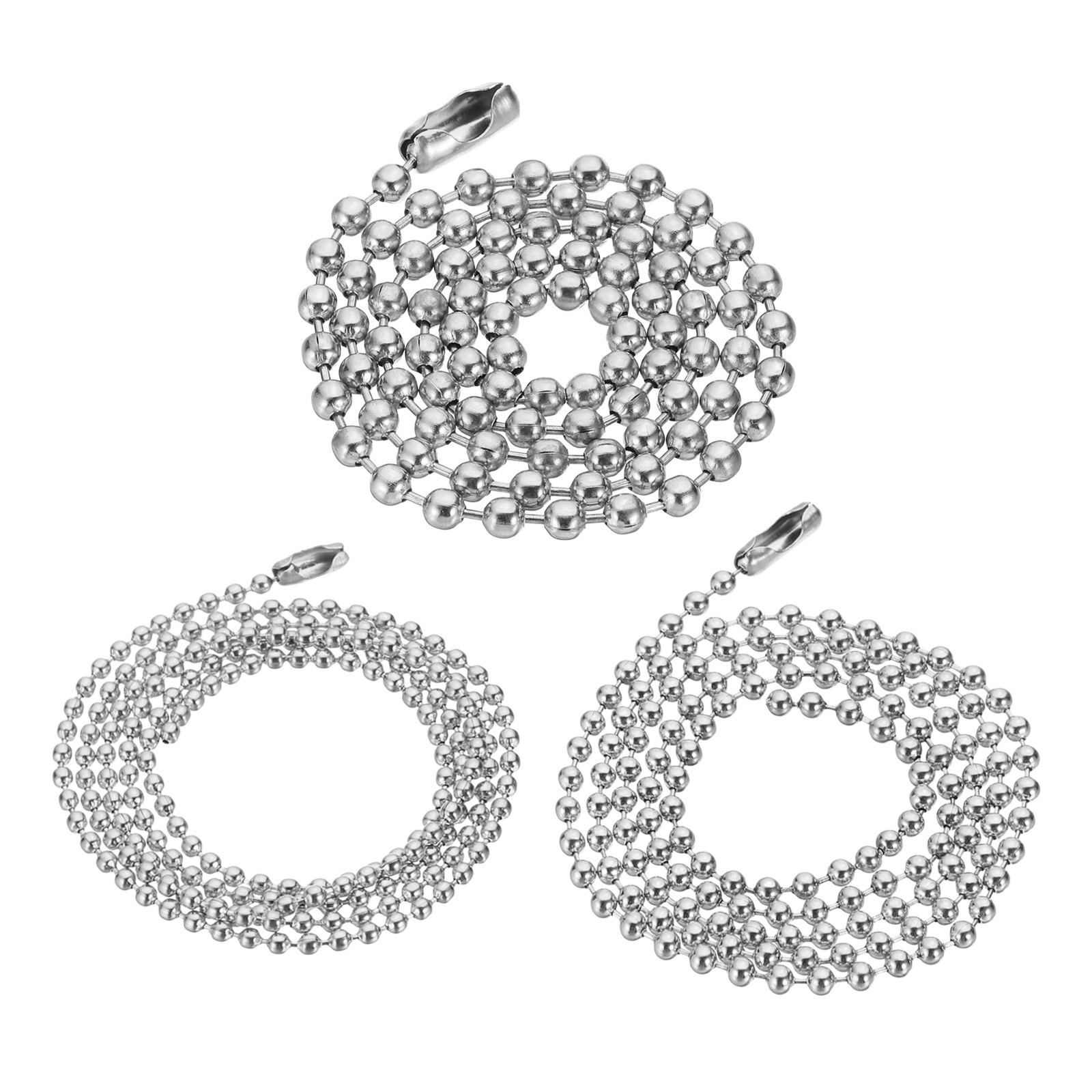 3Pack Beaded Necklace, 1.5/2.4/4.5 mm Bead Ball, 18/20/24 Inch , Steel Color