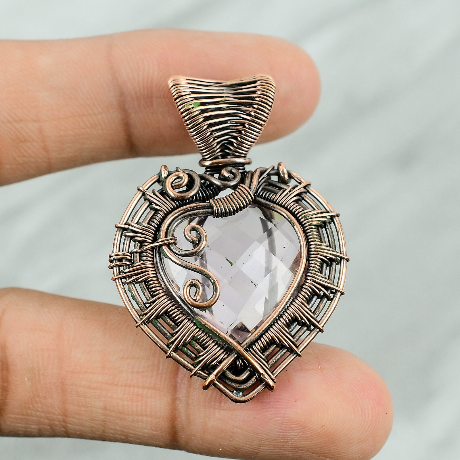 Pink Kunzite Gemstone Jewelry Copper Gift For Friend Wire Wrapped Pendant 1.97″