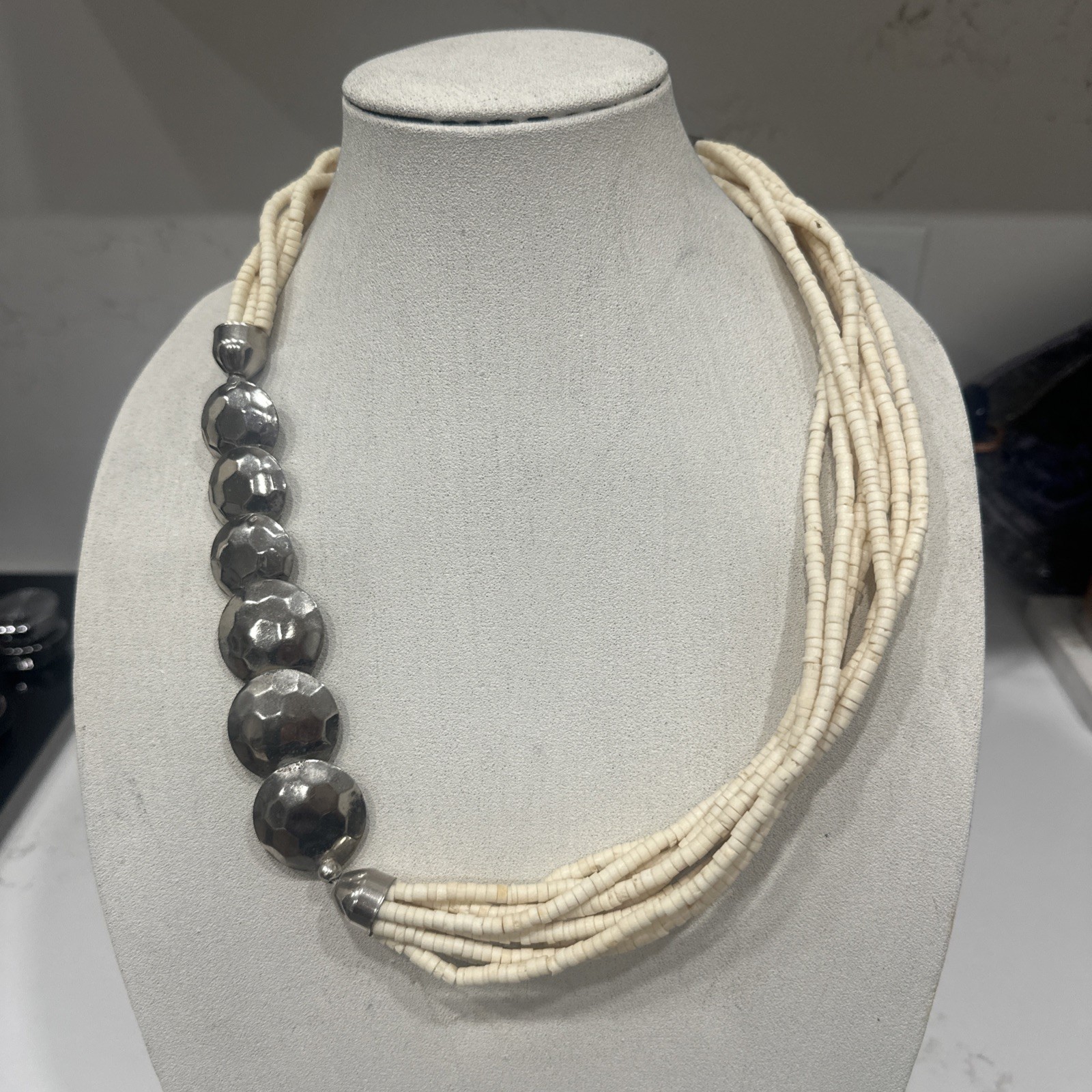 Vintage Avant Garde Necklace Multi- Strand Hammered Aluminum Discs