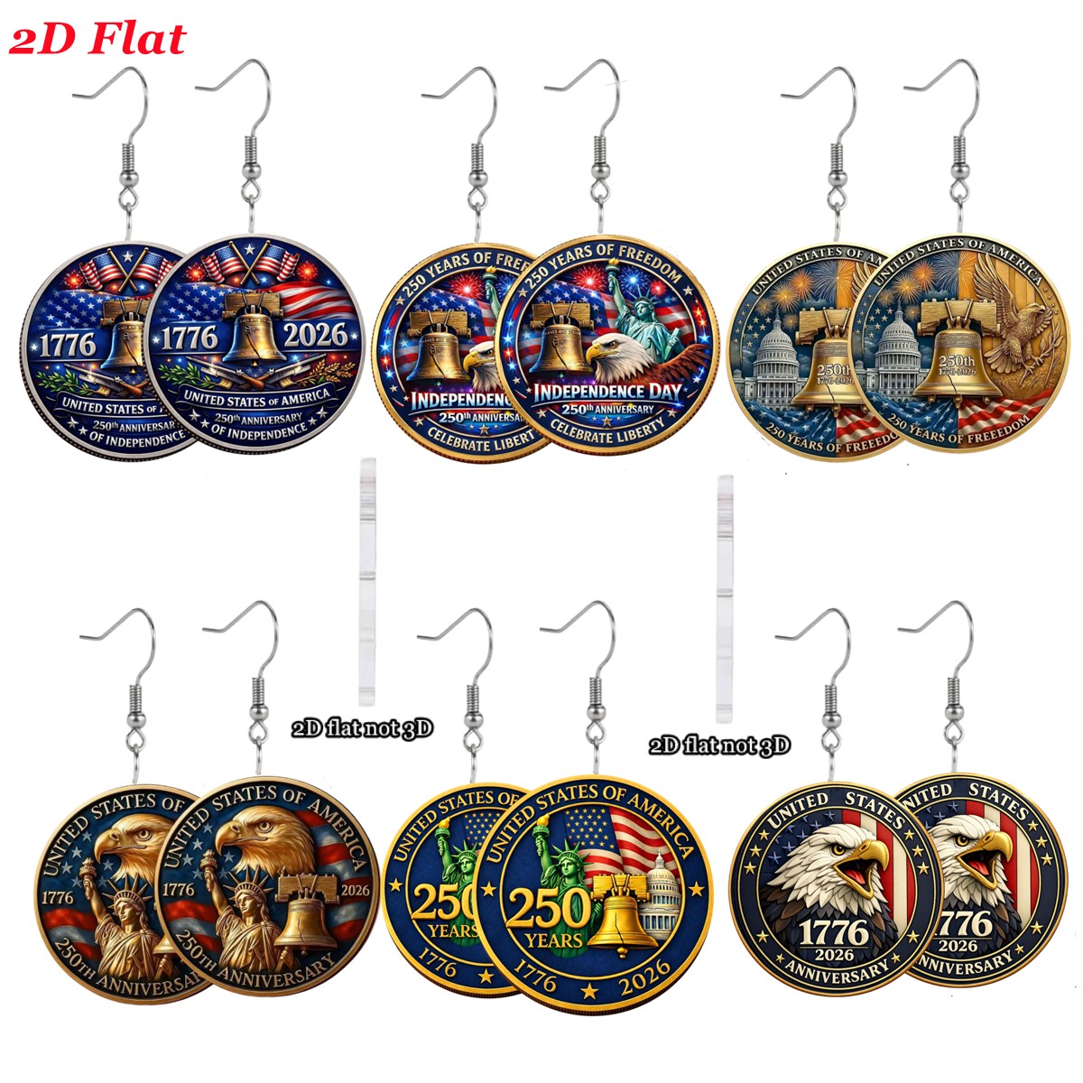 6 Pairs of Earrings Commemorating The 250th Anniversary of The United States