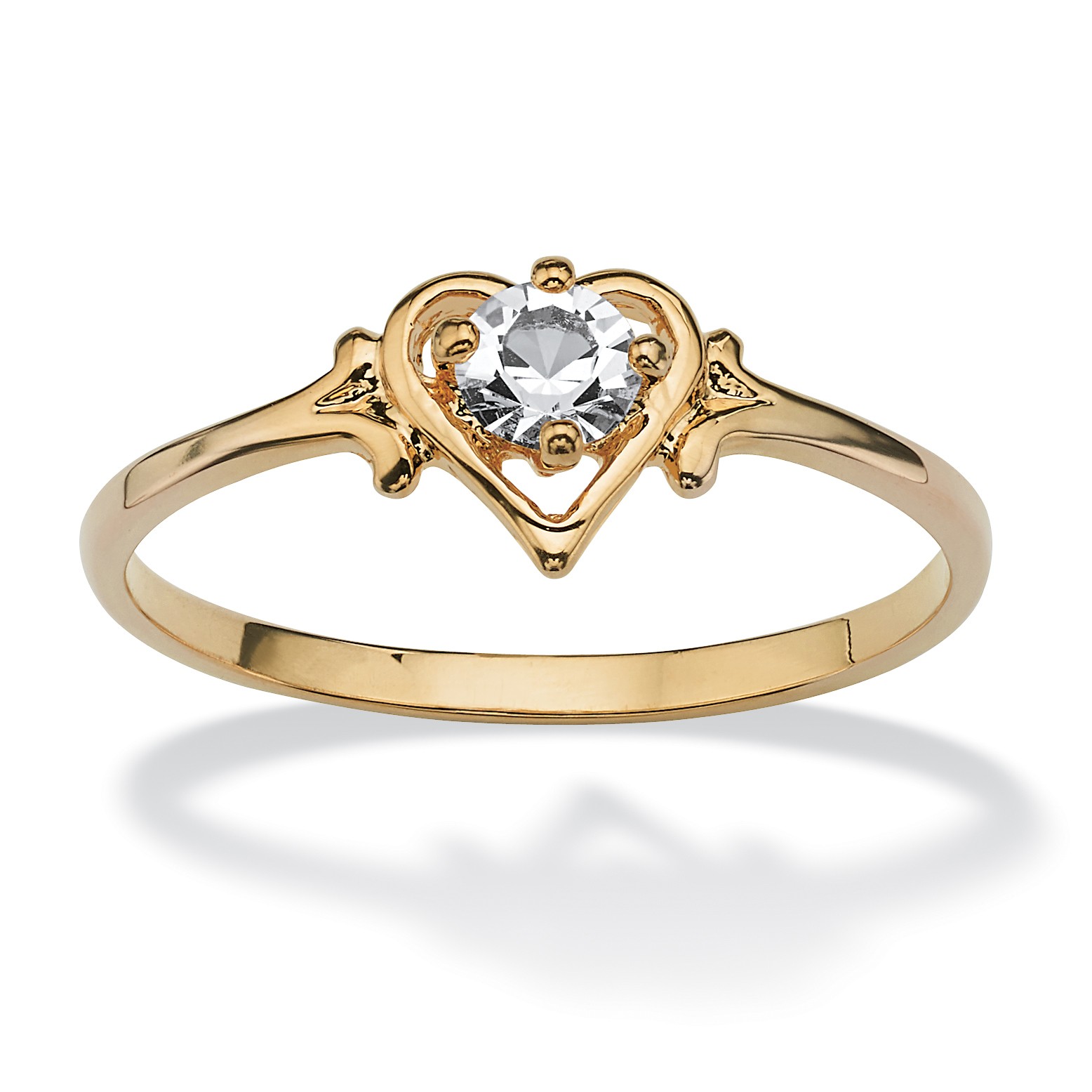 Simulated Birthstone Heart Ring in Gold-Plated
