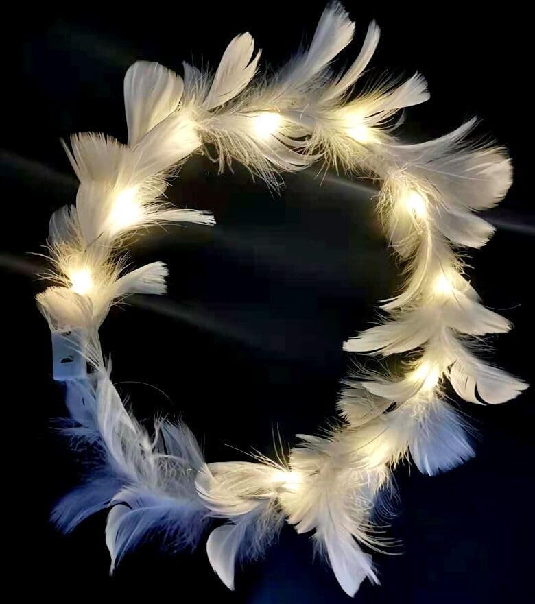 LED Feather Wreath Crown Headband Light-Up Angel 19.5cm/7.67 inch, Warm White