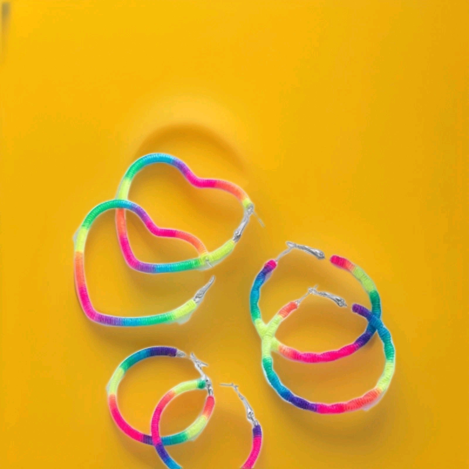 3 Pc. Neon Colored Earrings, Hoops &star Shaped Youth,teens,adults, New!!!
