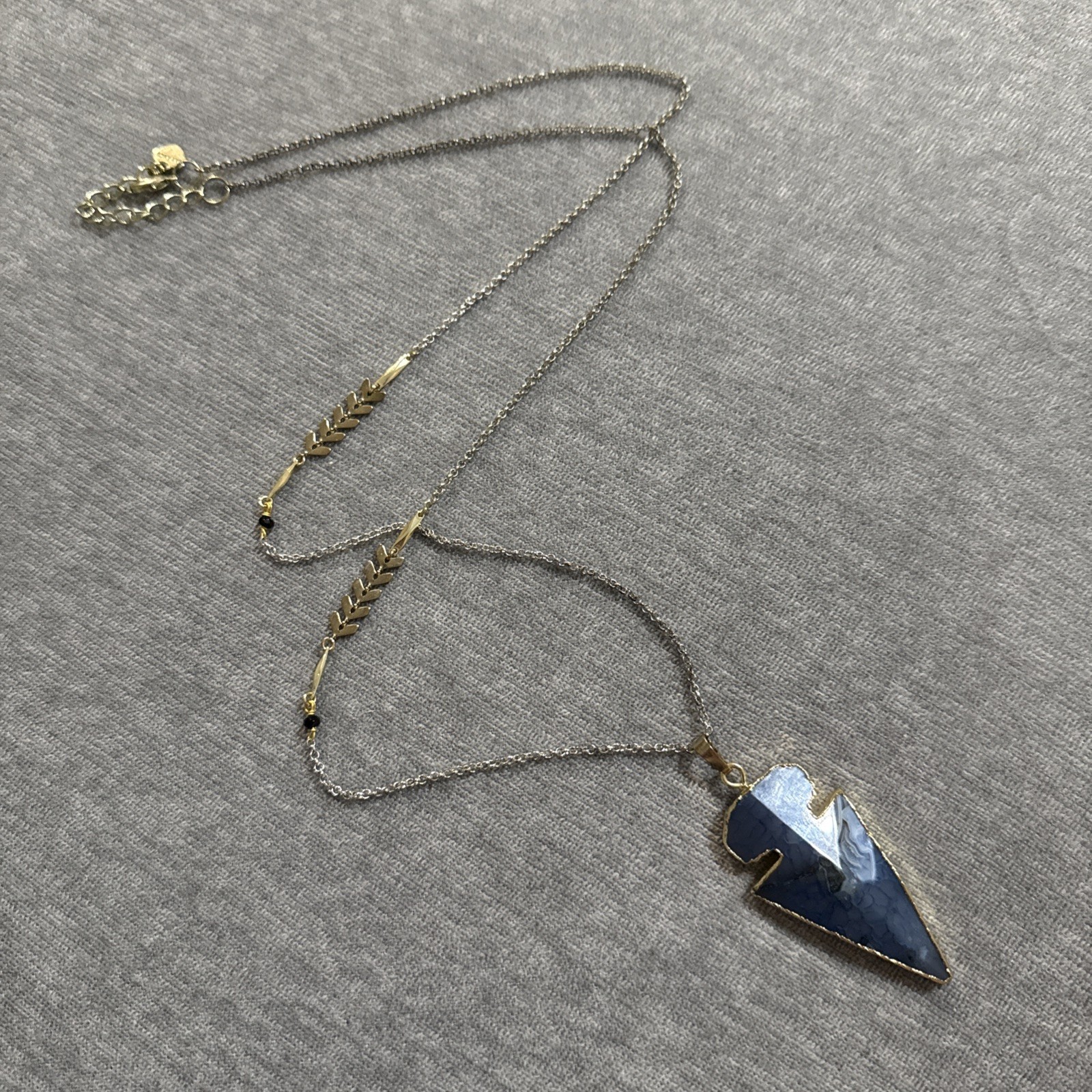 NAKAMOL Long Arrowhead Necklace Green Blue Gold Chain Boho Statement