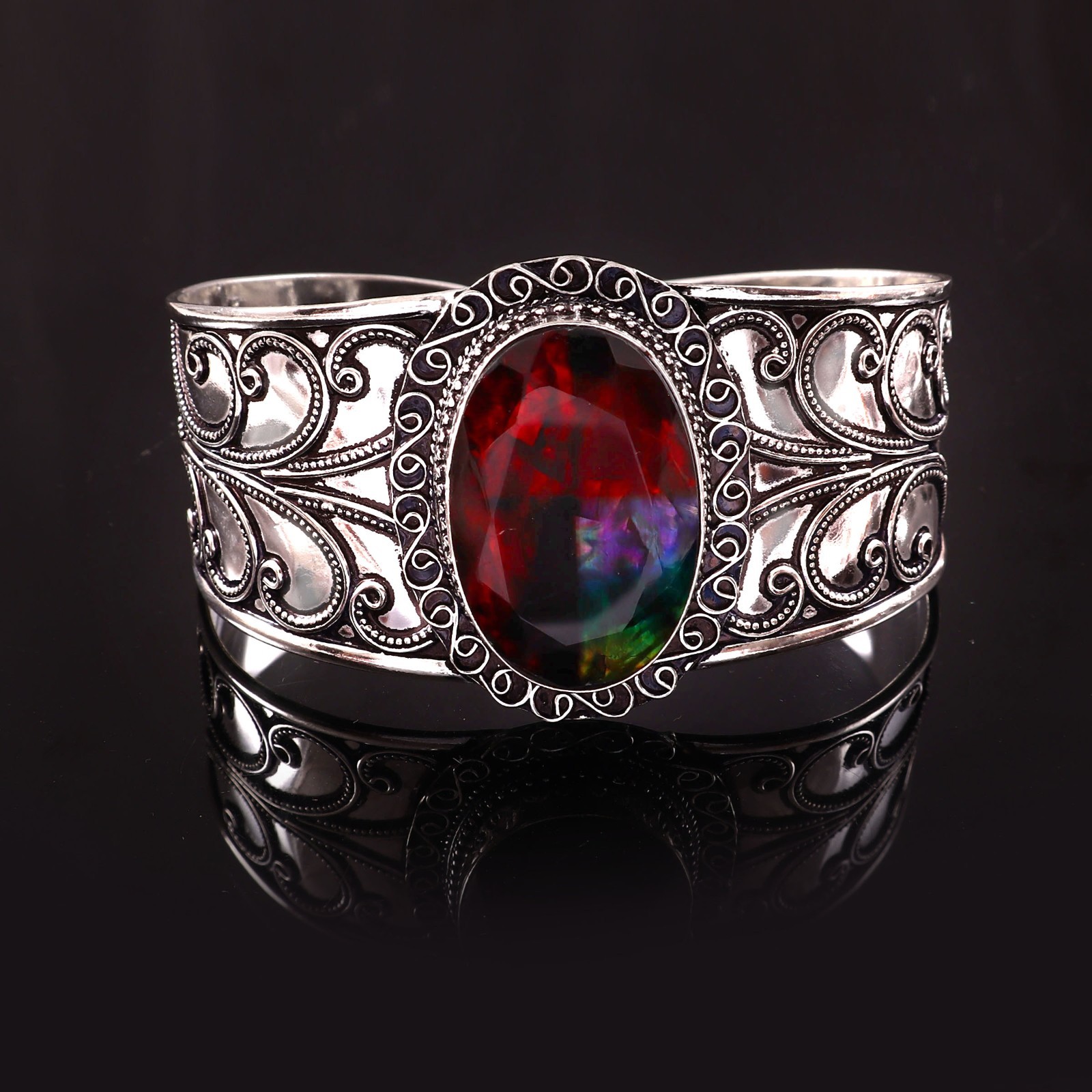 Handmade Ammolite Sterling Silver Cuff Bracelet