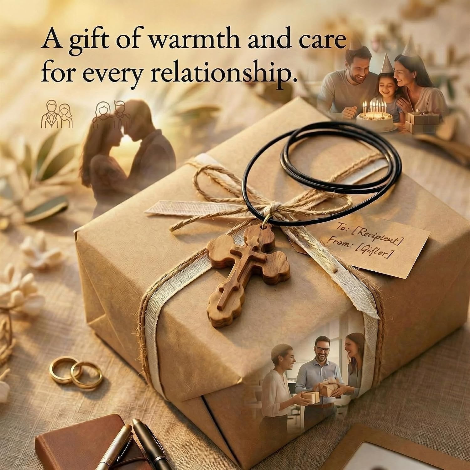 Handmade Olive Wood Cross Necklace – Elegant Faith Pendant Gift for Men & Women