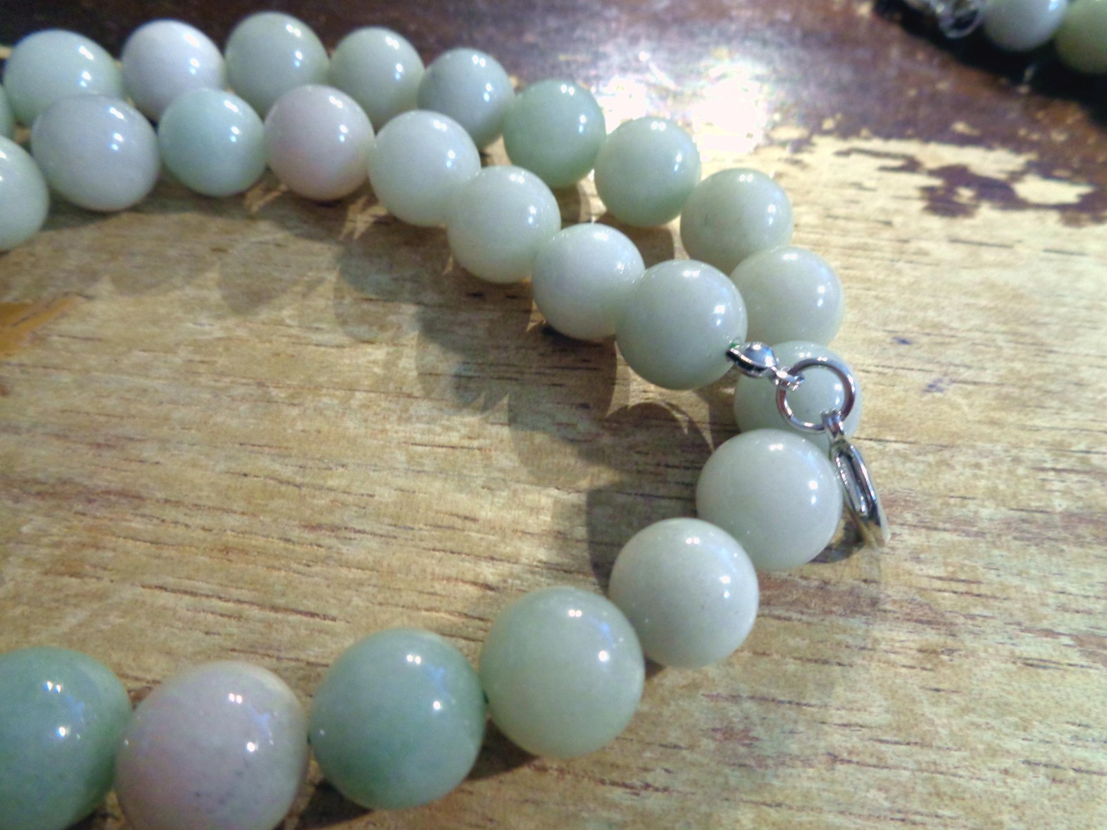12.5MM MIXED CELADON GREEN LAVENDER JADE JADEITE ROUND BEAD NECKLACE 18-19.5″