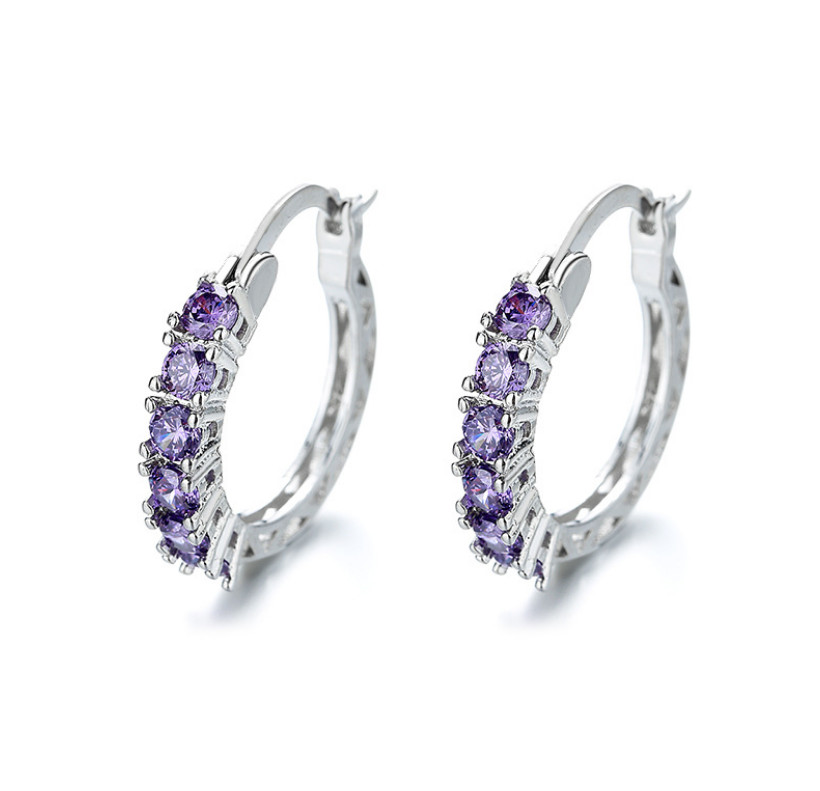 21mm/0.8″ Huggie Earrings Inlay Purple Cubic Zircon Hoop Earrings For Women S1