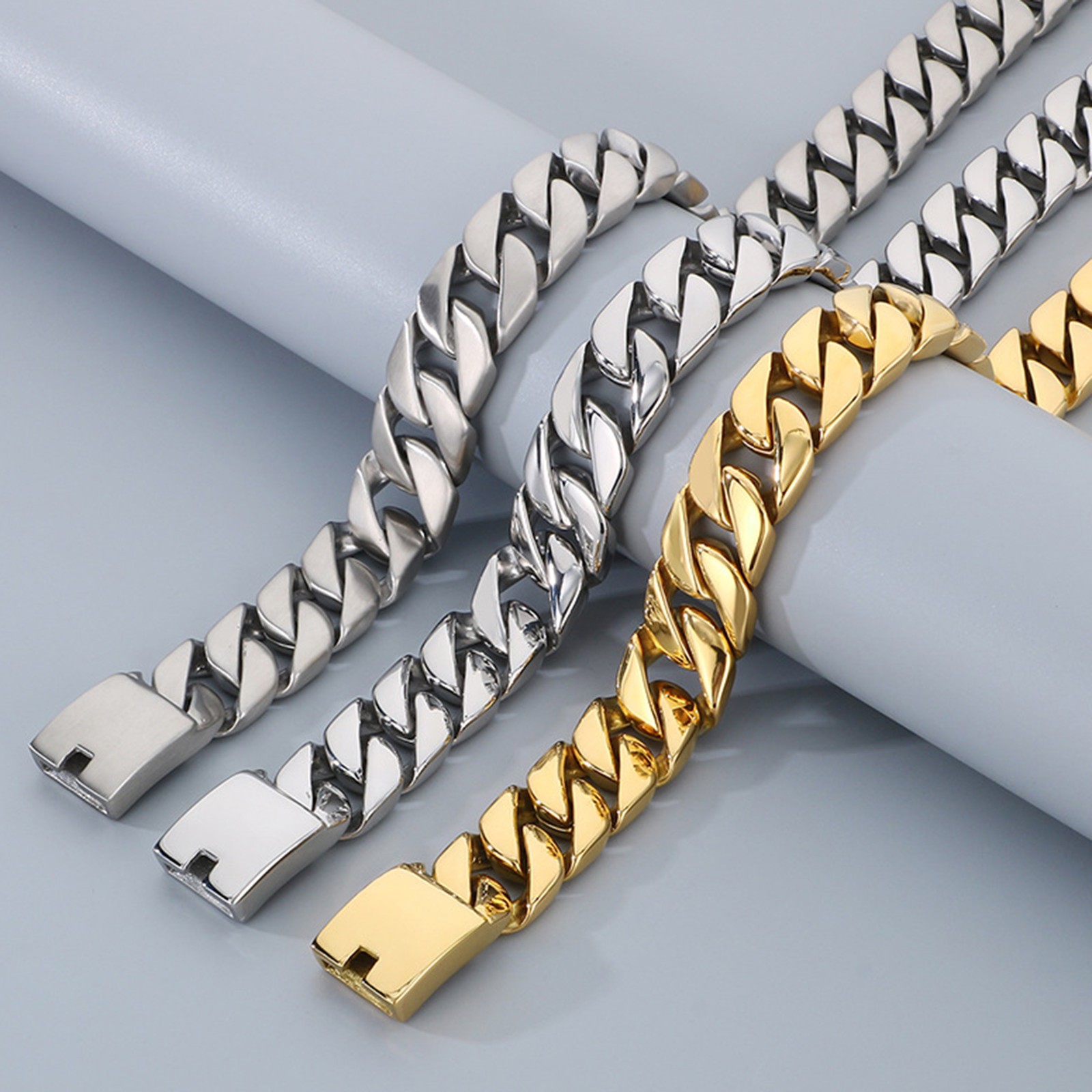 Fashion 20mm/24mm Polished Silver Chain 316L Stainless Steel Curb Cuban Necklace