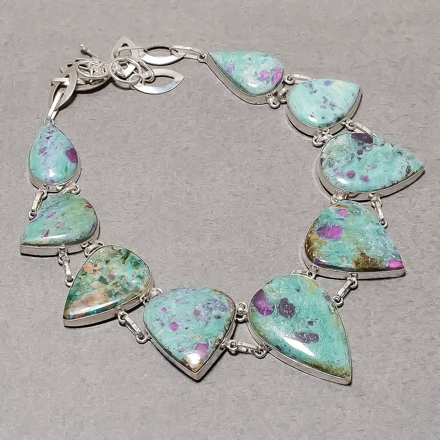 Ruby Fuchsite Pear Shape Gemstone Fashion Jewelry Handmade Necklace 18″ SR 4141