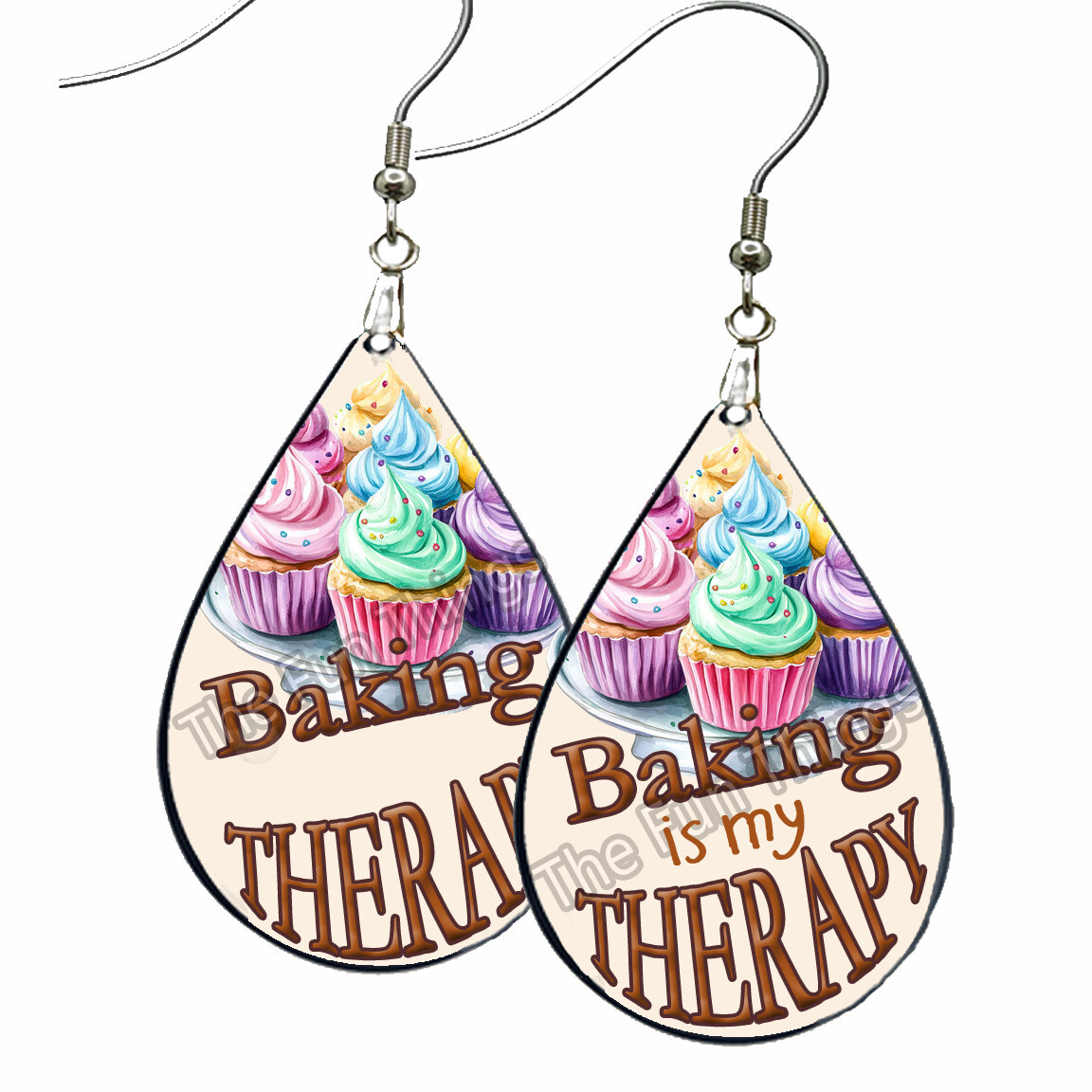 Baking is my Therapy Baker Gift Earrings Teardrop NO TARNISH Wood Hobby Gift