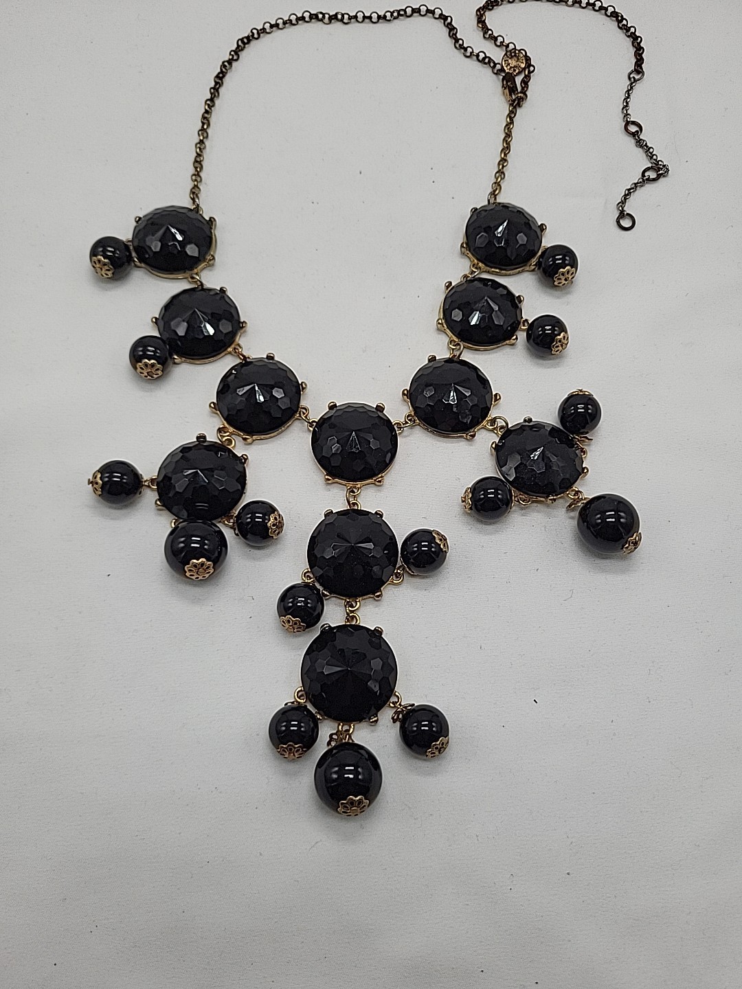 Vinrage J. Crew Statement Black Bubble Necklace in 18K Gold Electroplating 26″