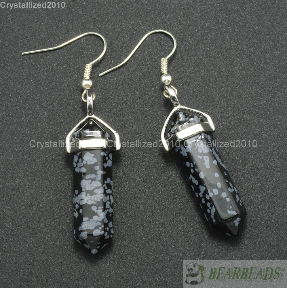 Natural Mixed Gemstone Hexagonal Pointed Reiki Chakra Healing Beads Earrings