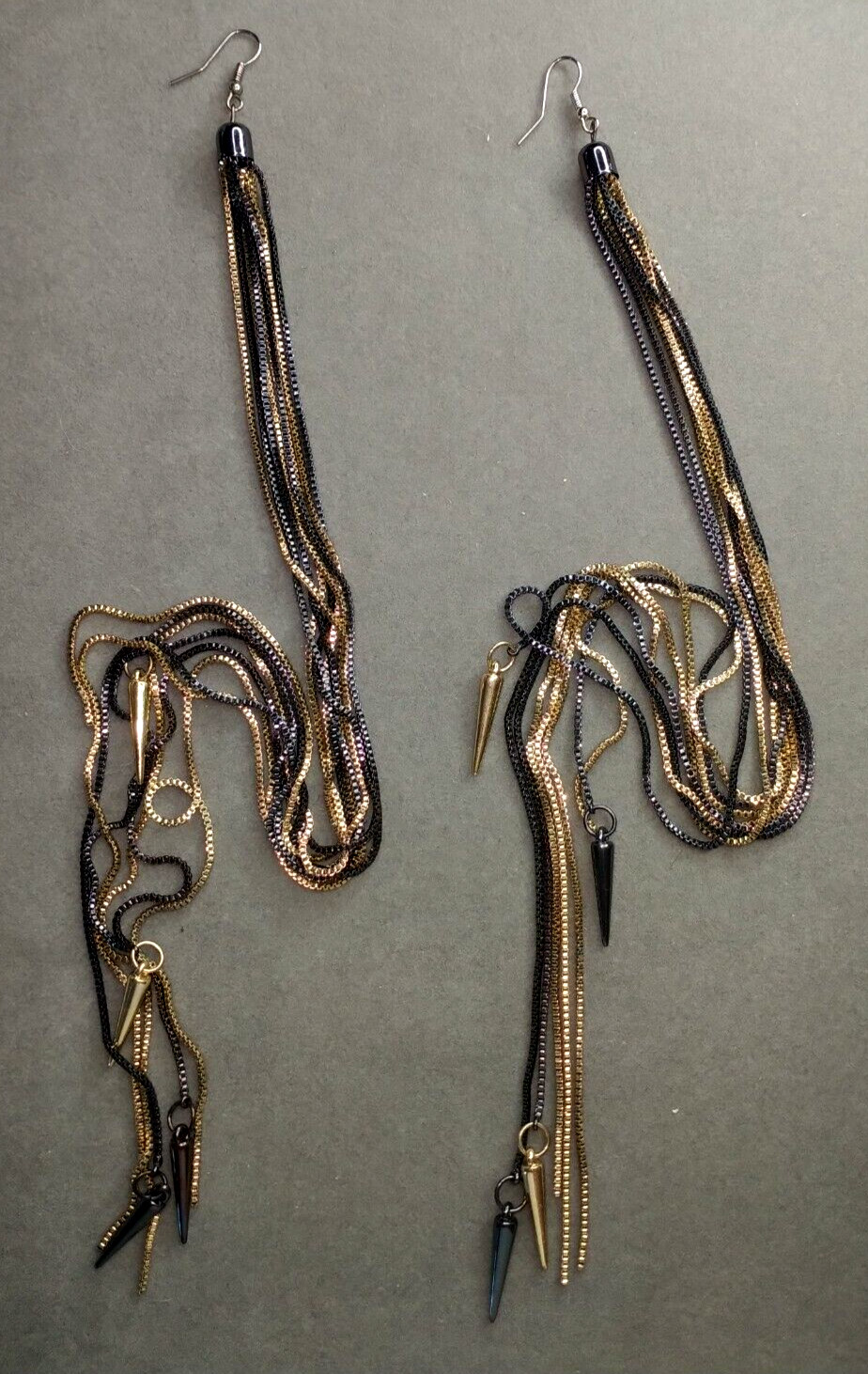 Extra Long Chain Tassel Earrings Multicolor 16″ Long. One of The Kind