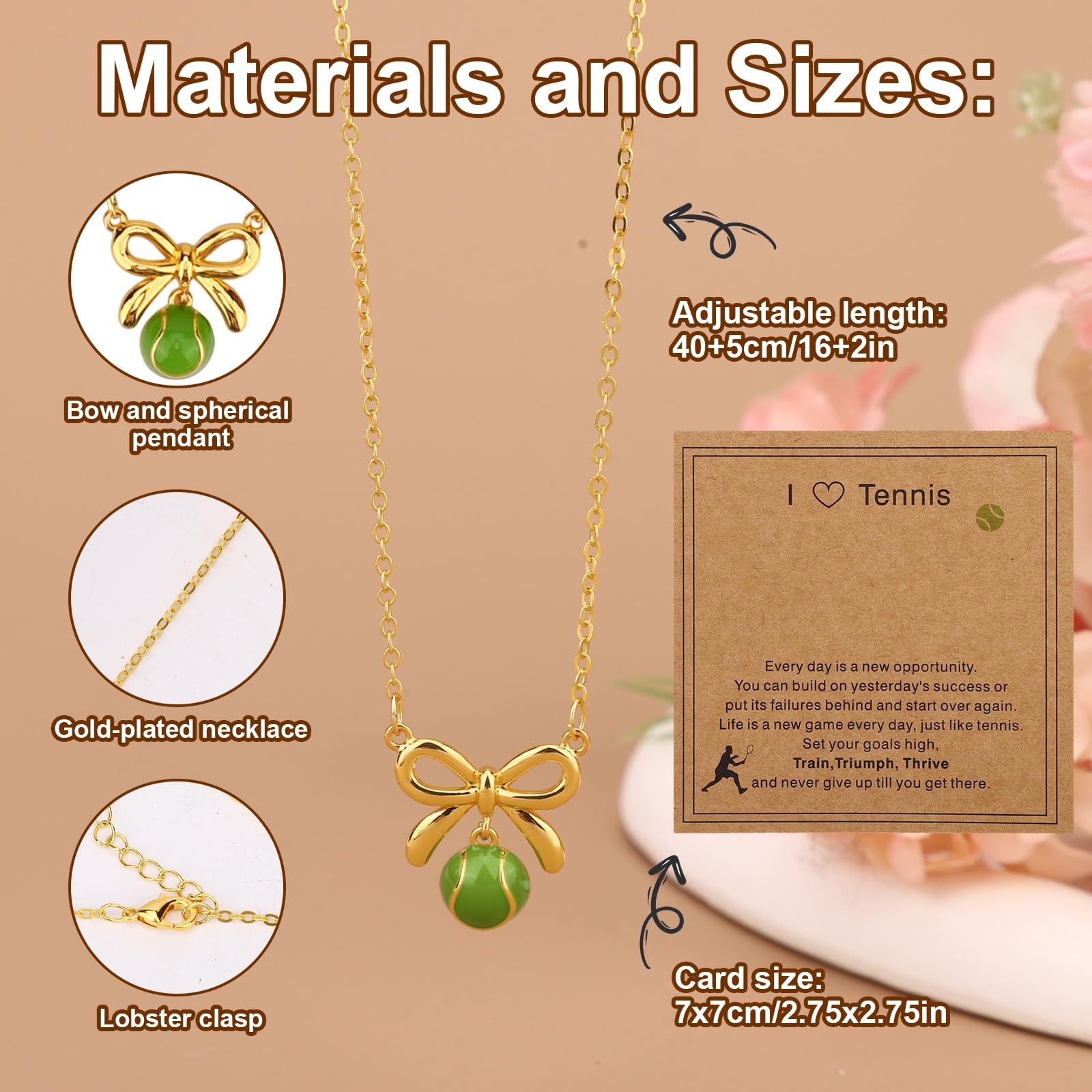 Mikovivi Tennis Necklaces, 40+5cm/16+2in Adjustable Bow Medium, gold-tone