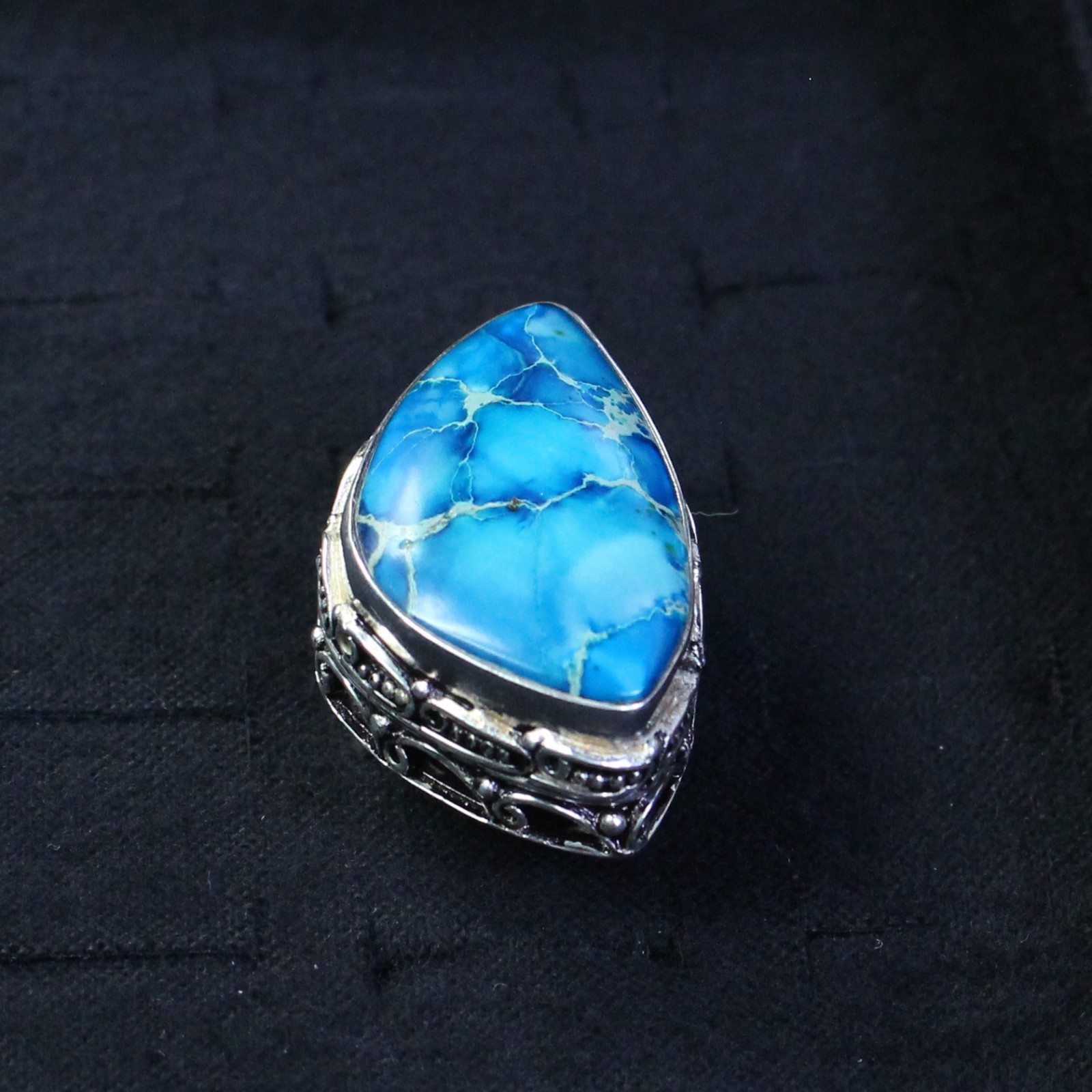 Sterling Silver and Turquoise Statement Ring, 30 Grams, size 8.5, Marked 925