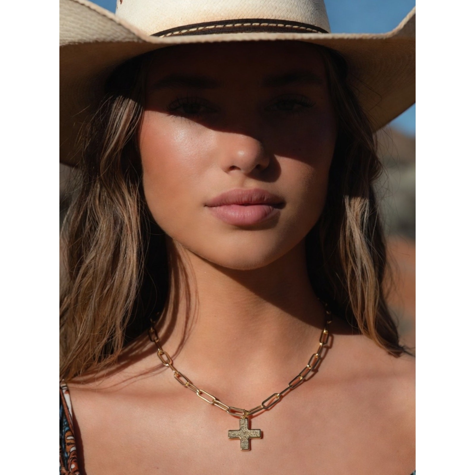 Free People Supernova Choker Cross Necklace layered gold western chain jewelry