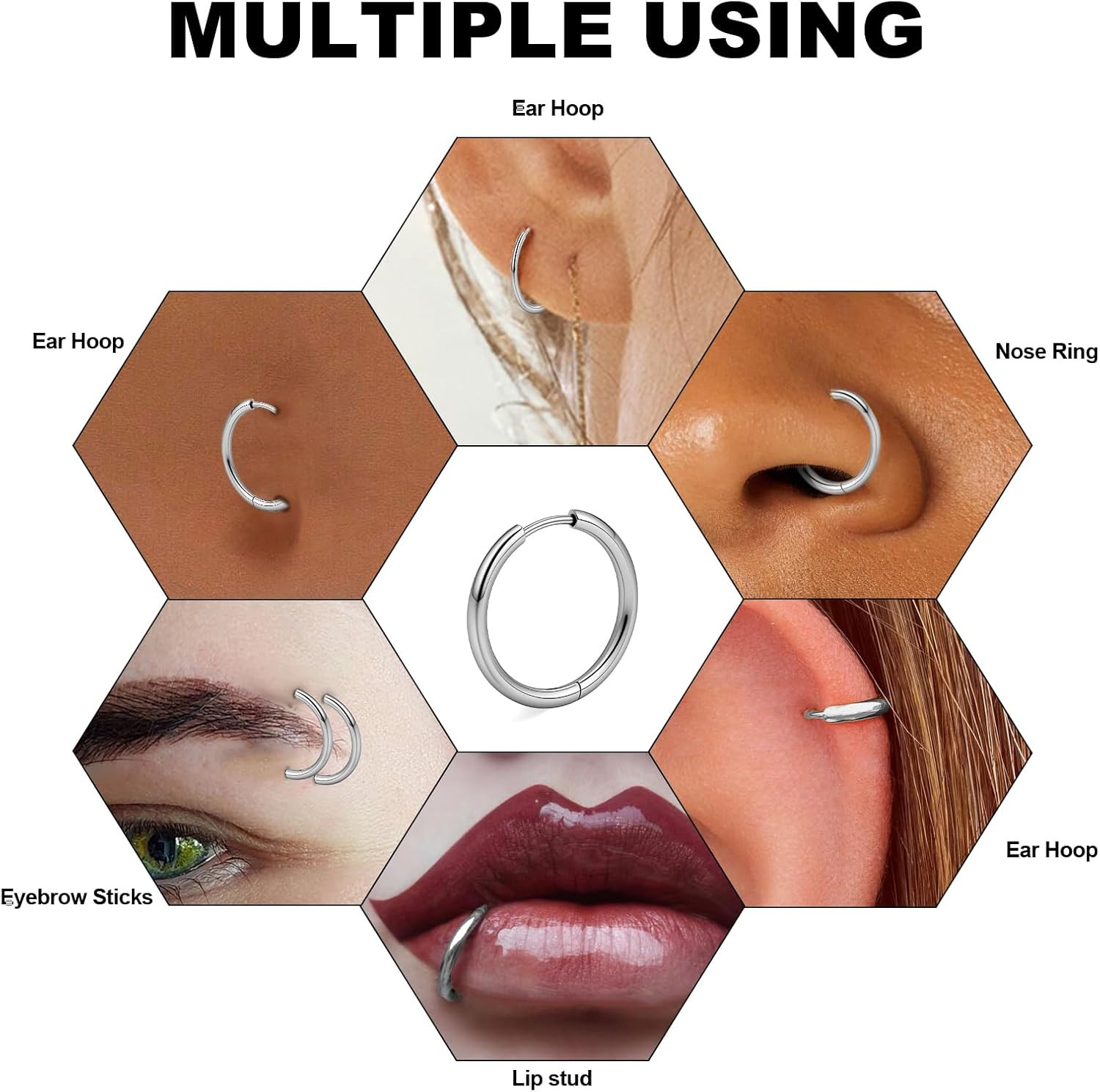 5 Pairs Hoop Earrings for Men Women, 316L Surgical Stainless Steel Small Huggie