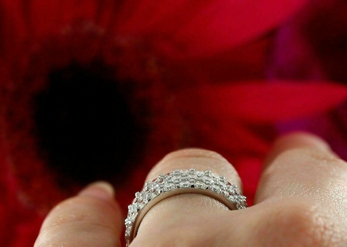4Ct Round Cut Simulated Diamond Eternity Wedding Band Ring 14k White Gold Over
