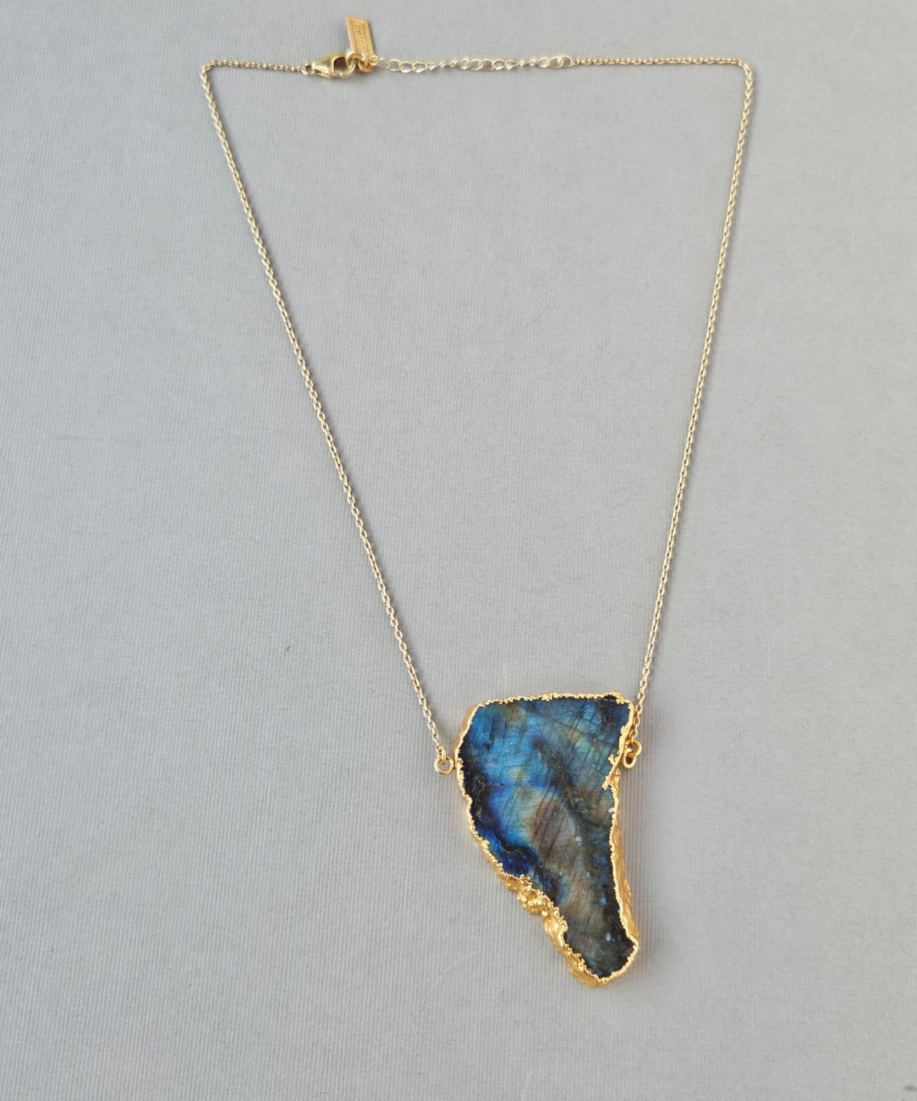 Baroni Designs Large Labradorite Pendant .925 Silver Gold Plated Necklace 19″