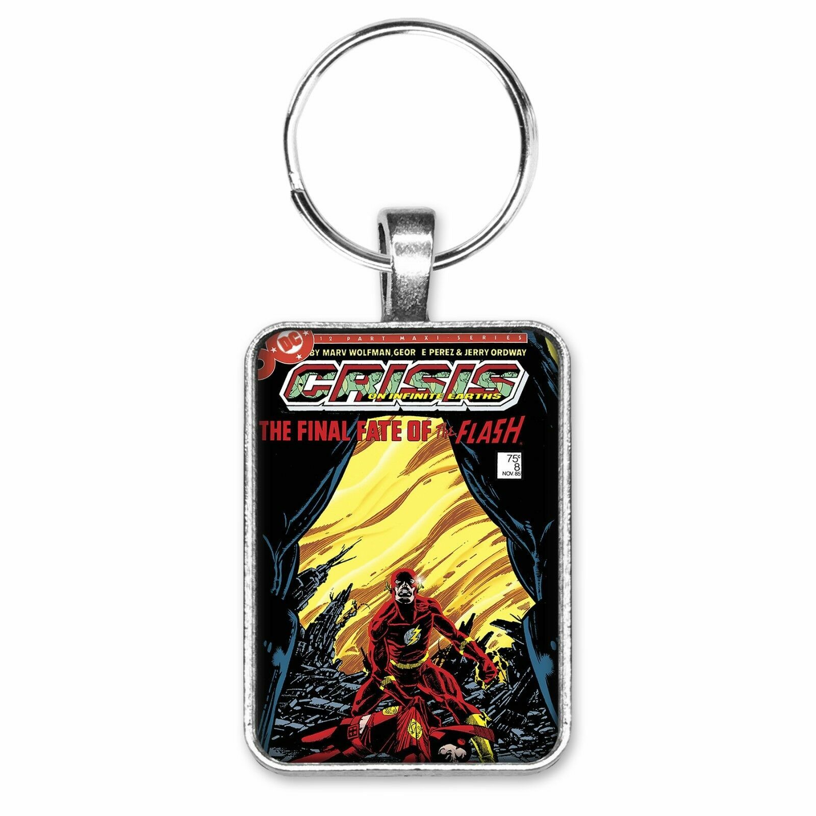 Crisis On Infinite Earths #8 DEATH OF FLASH Perez COVER ART Key Ring or Necklace