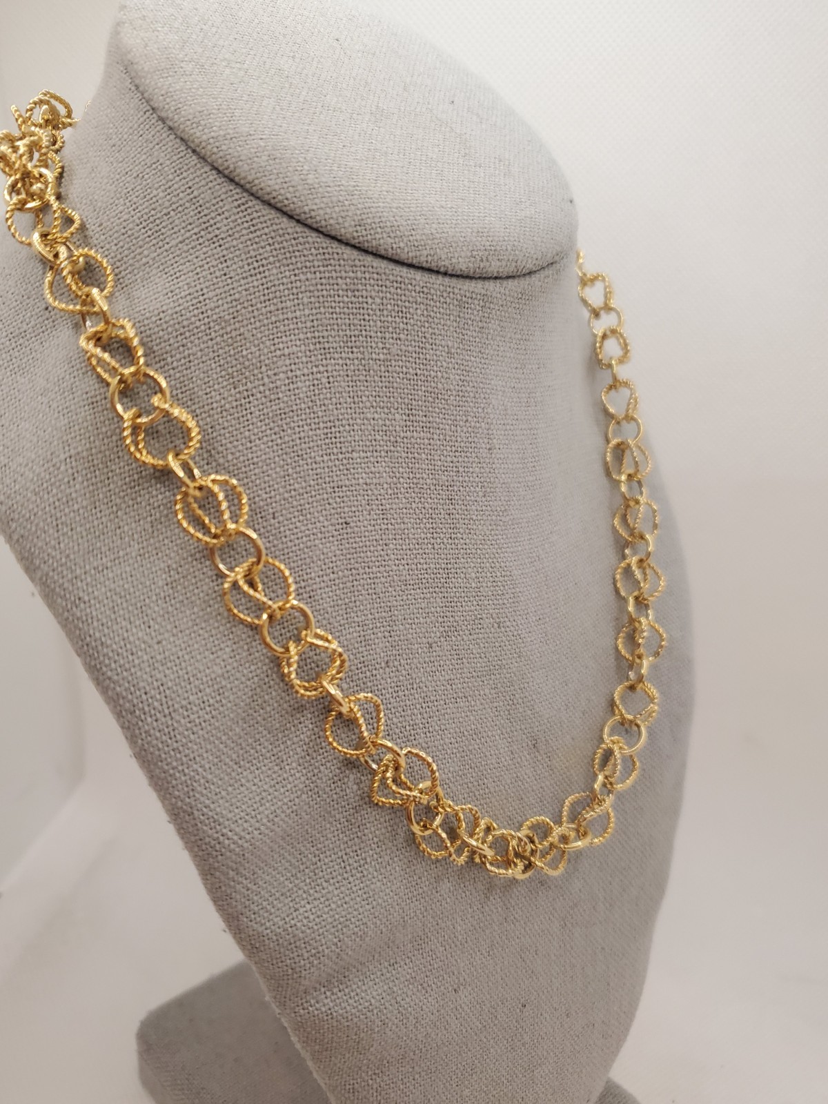 Modern Byzantine Textured Link Chain Necklsce Gold Tone
